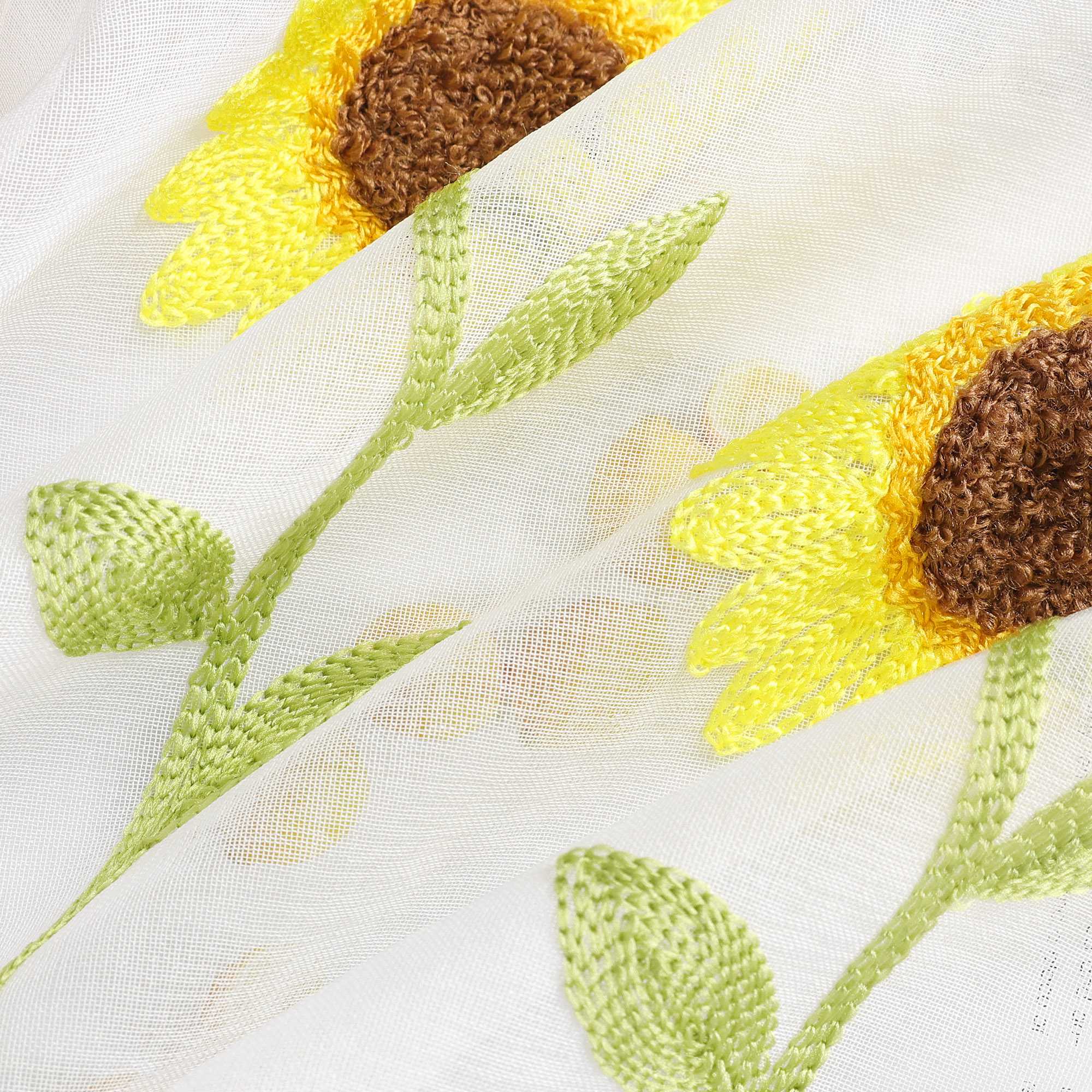 Scheibengardinen Bistrogardinen durch Tunnelzug Voile Küche Kinderzimmer mit Sonnenblume Stickerei Halbtransparent - Joyswahl