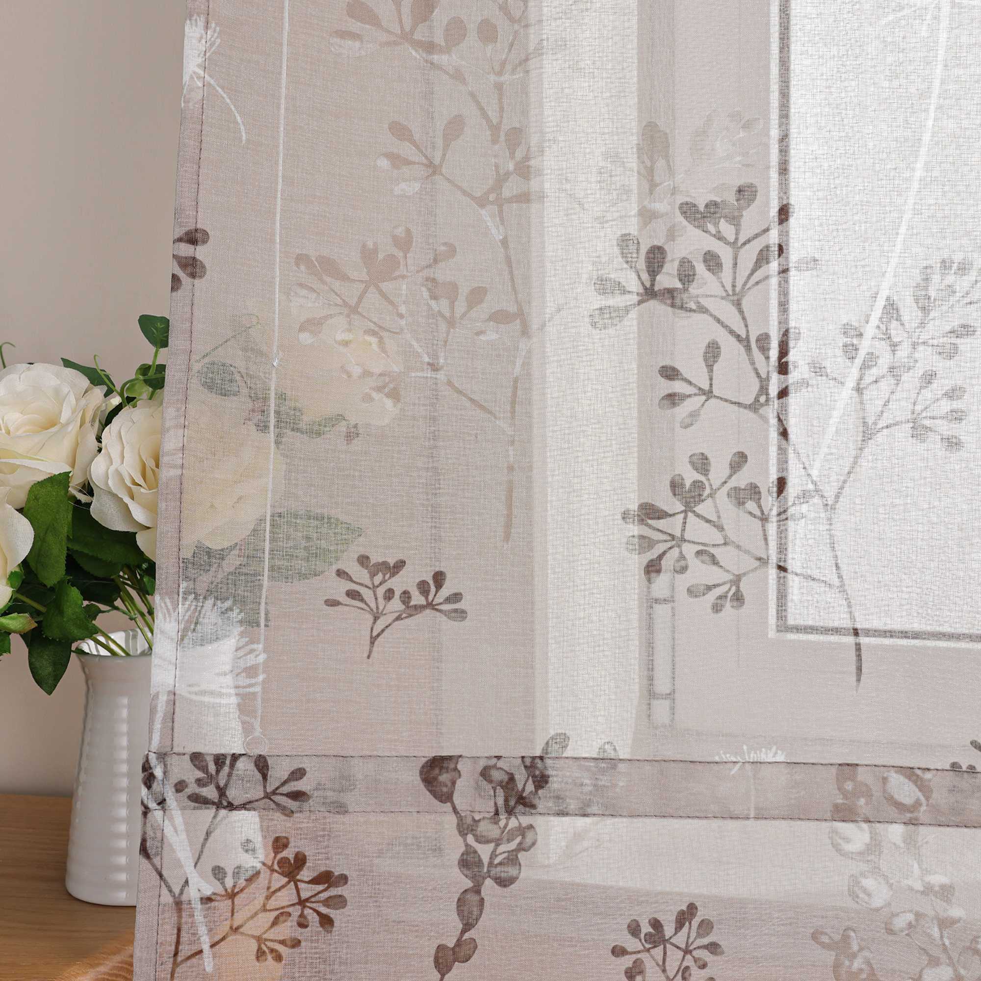Raffrollo mit Schlaufen Voile Gardinen Landhaus Küche Raffgardinen Schlaufenrollo Transparent - Joyswahl