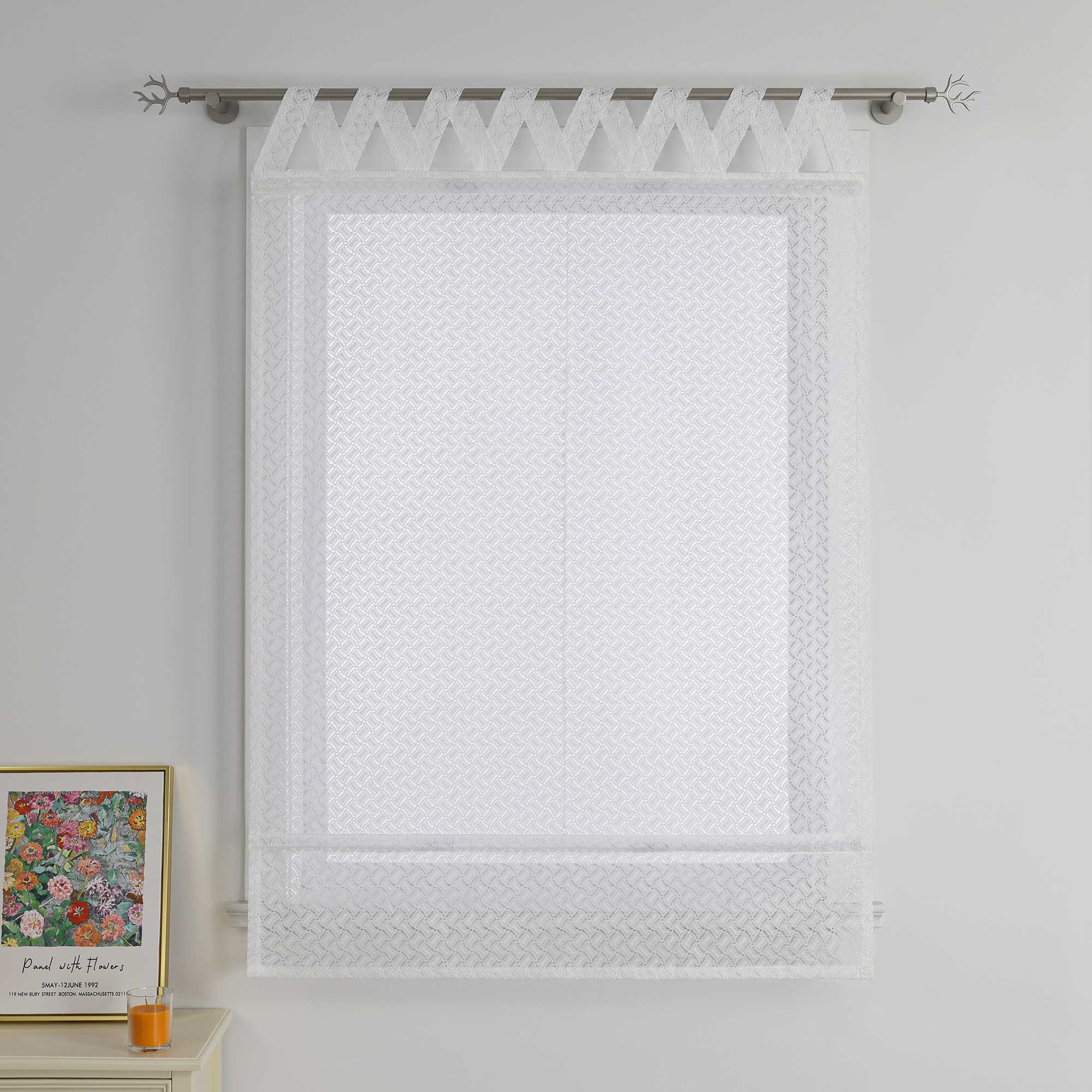Raffrollo mit V-Schlaufen Voile Raffgardinen Schlaufenrollo mit hohlen Mustern Jacquard Transparent - Joyswahl