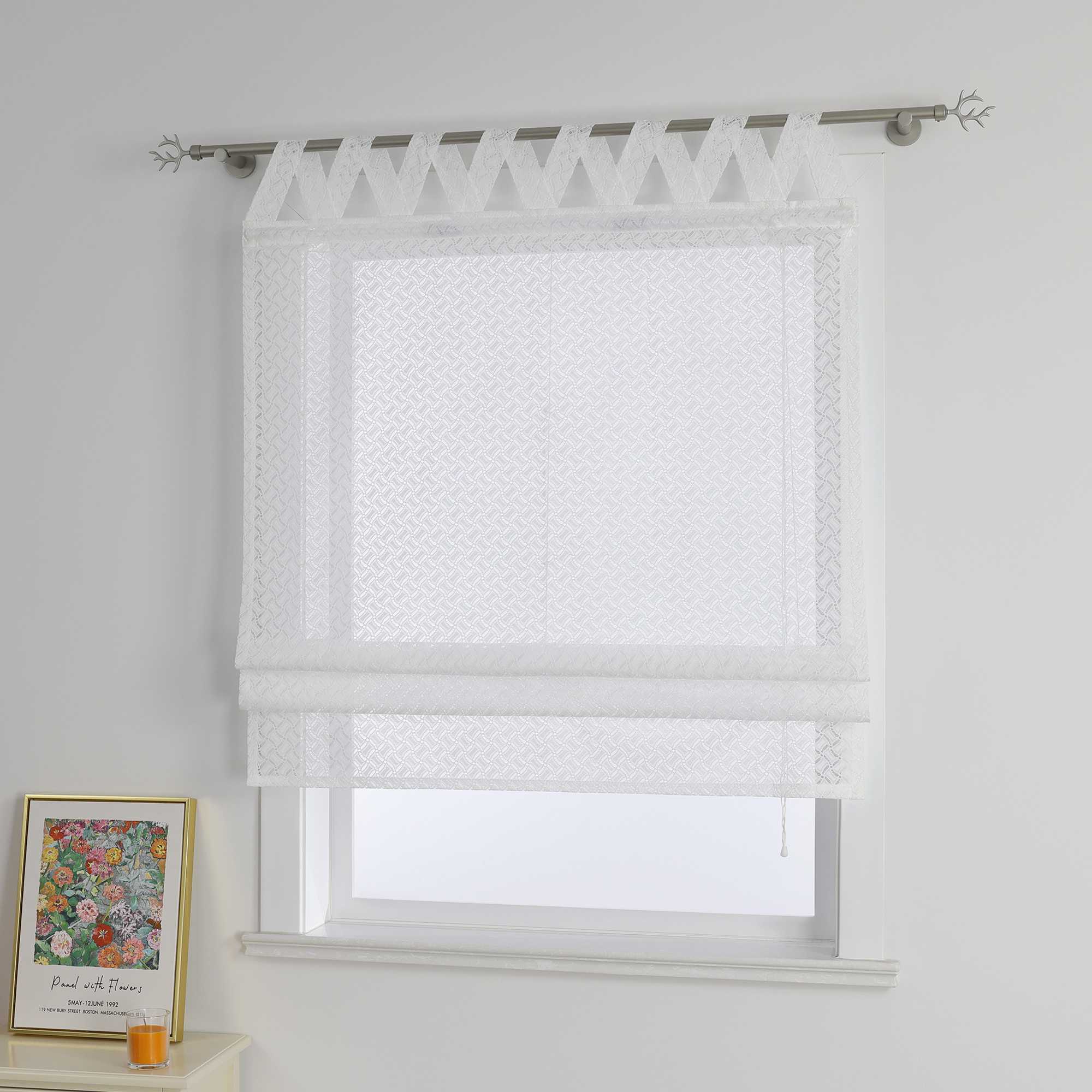 Raffrollo mit V-Schlaufen Voile Raffgardinen Schlaufenrollo mit hohlen Mustern Jacquard Transparent - Joyswahl