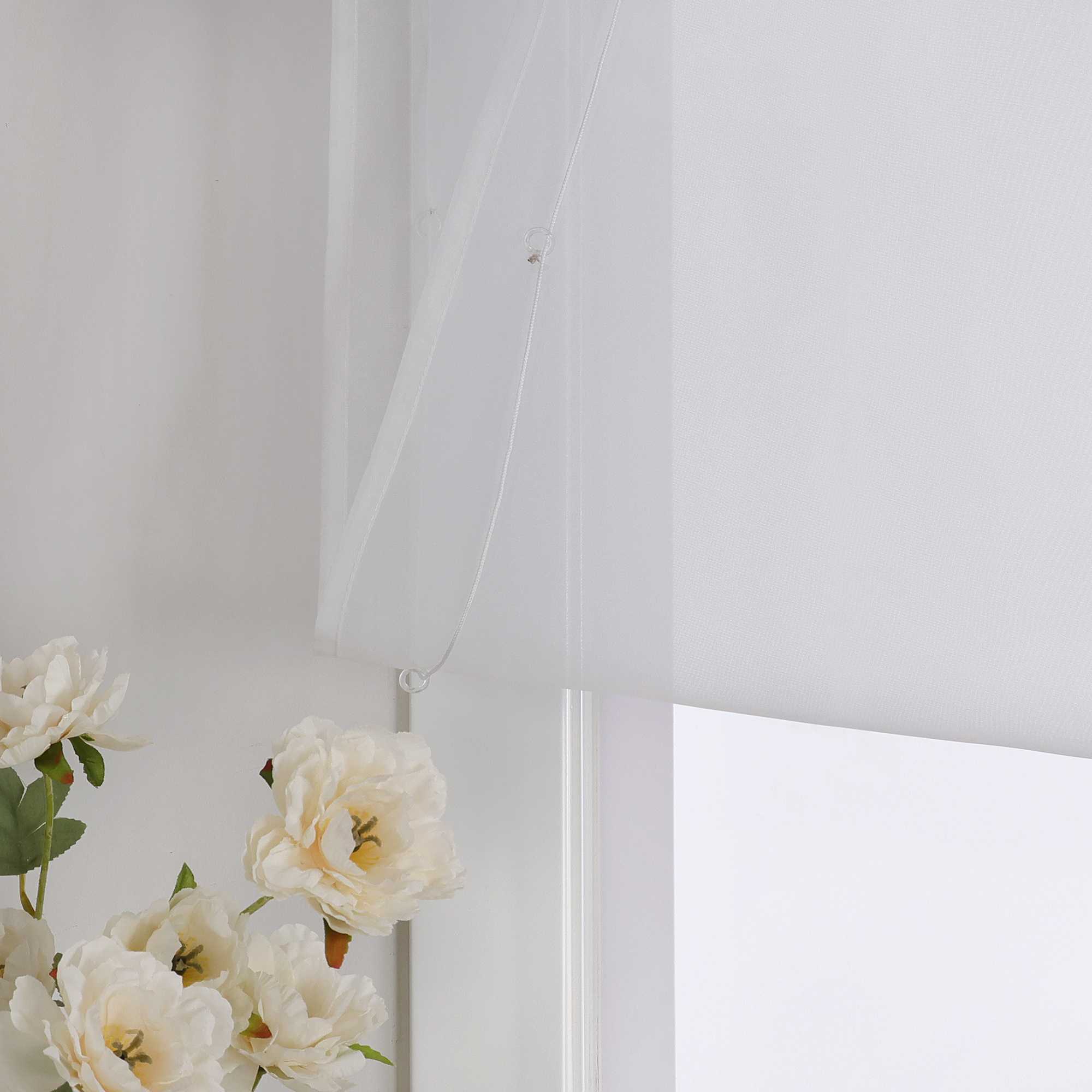 Raffrollo Voile Raffgardinen mit Schlaufen Küche Fenster Vorhänge mit Blumenmuster Stickerei Transparent Weiß 1 Stück - Joyswahl