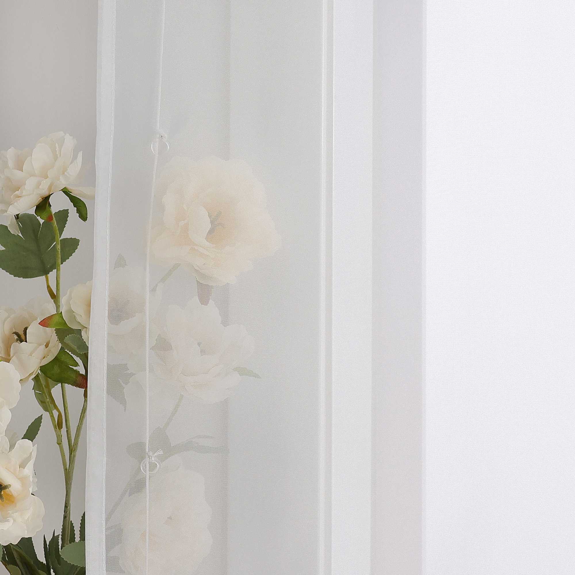 Raffrollo Voile Raffgardinen mit Schlaufen Küche Fenster Vorhänge mit Blumenmuster Stickerei Transparent Weiß 1 Stück - Joyswahl