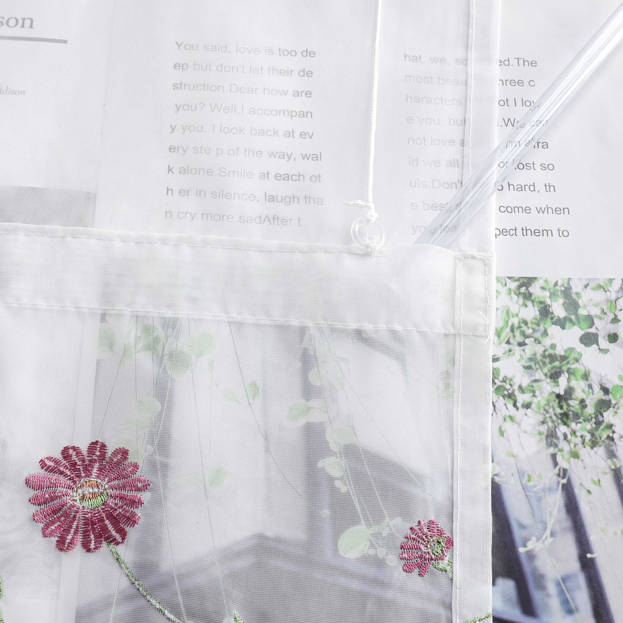 Raffrollo Voile Raffgardinen mit Schlaufen Küche Fenster Vorhänge mit Blumenmuster Stickerei Transparent Weiß 1 Stück - Joyswahl