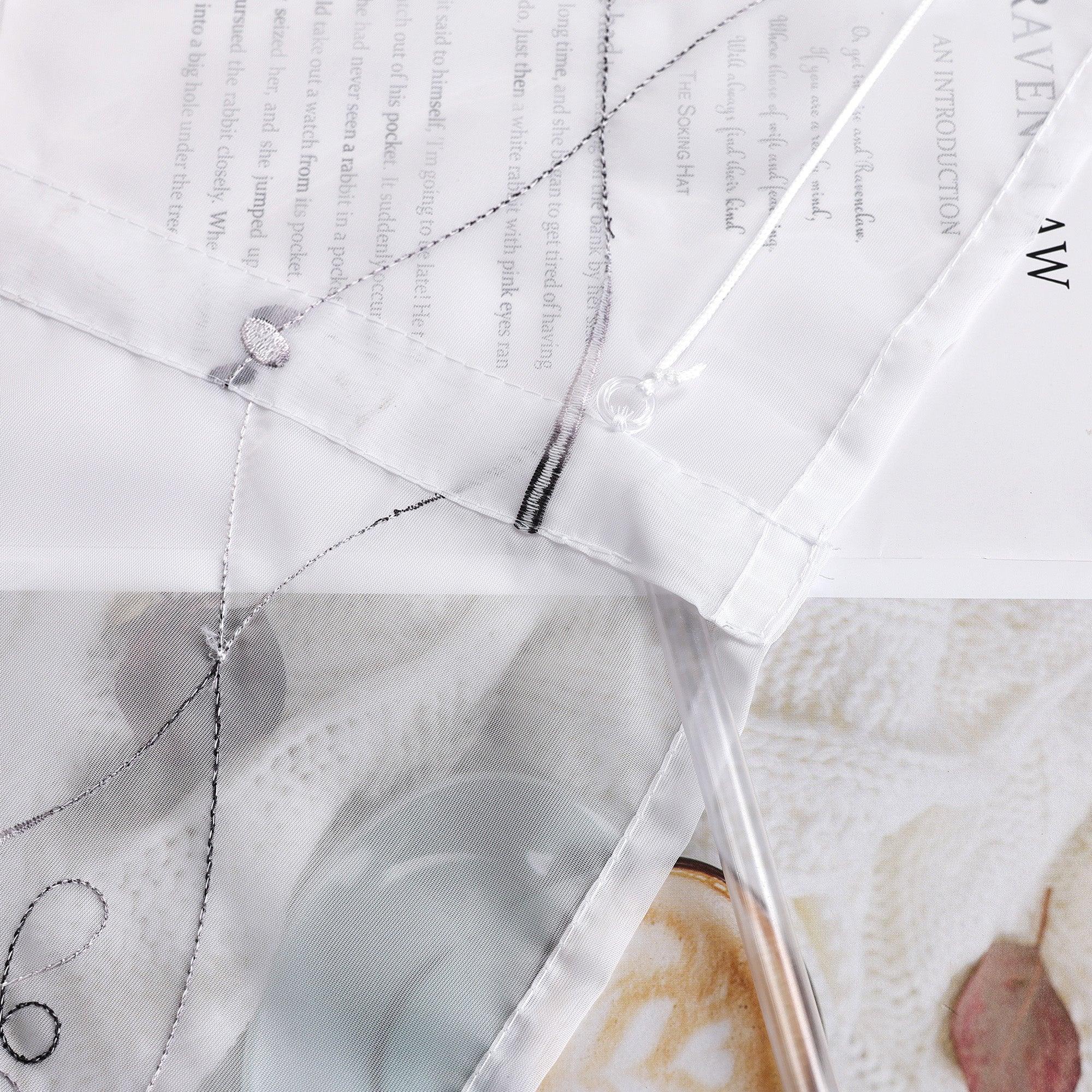 Raffrollo mit Schlaufen Voile Raffgardinen Modern Bestickt Vorhänge Bändchenrollo mit Linienmuster-Stickerei Transparent Weiß 1 Stück - Joyswahl
