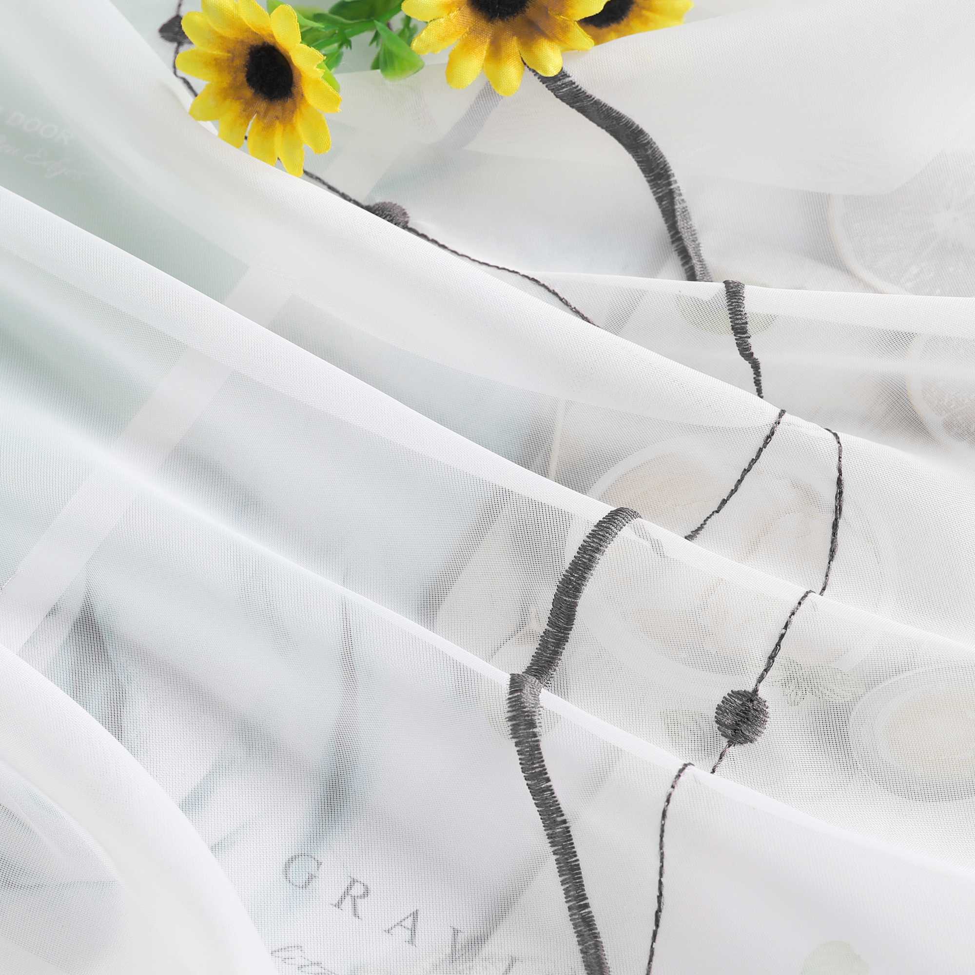 Rollos ohne Bohren Weiß Raffgardine mit Ösen Transparent Gardinen mit U-Haken Ösenrollo Modern Bestickt 1 Stück - Joyswahl