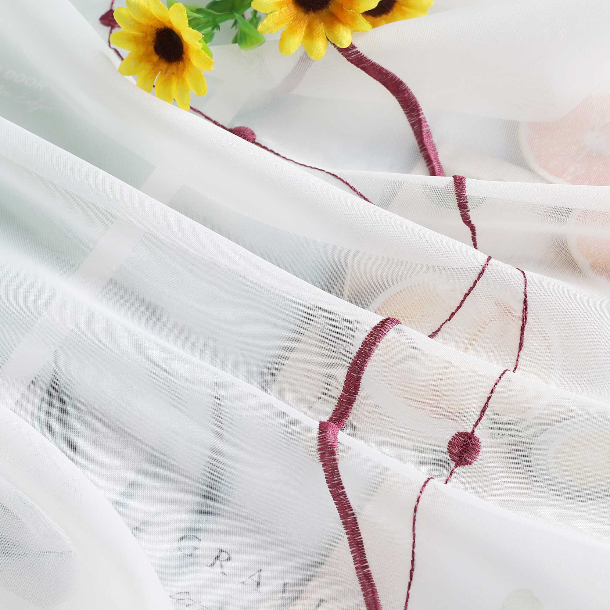 Rollos ohne Bohren Weiß Raffgardine mit Ösen Transparent Gardinen mit U-Haken Ösenrollo Modern Bestickt 1 Stück - Joyswahl