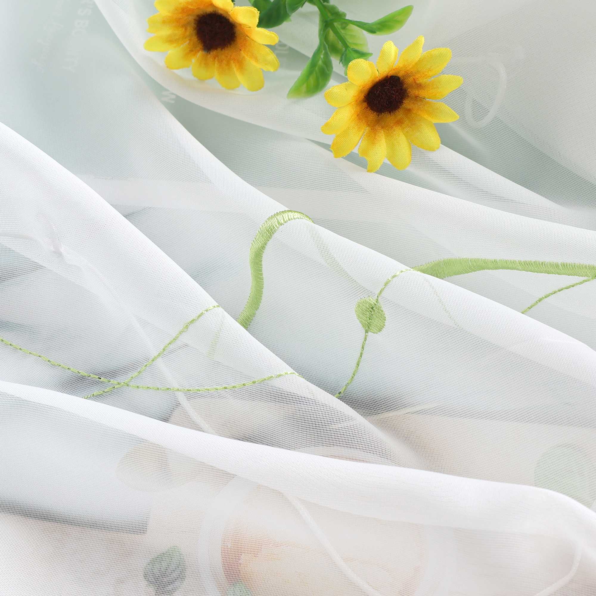 Rollos ohne Bohren Weiß Raffgardine mit Ösen Transparent Gardinen mit U-Haken Ösenrollo Modern Bestickt 1 Stück - Joyswahl