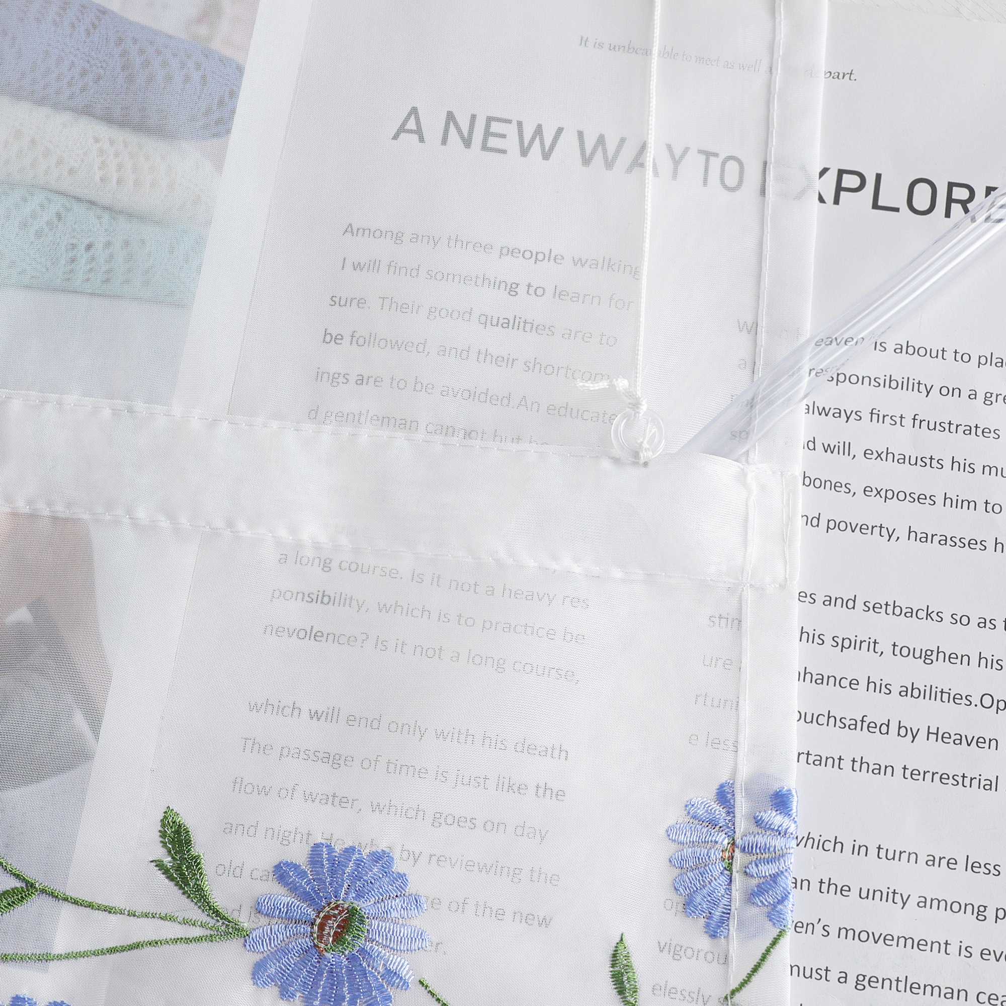 Raffrollo Voile Raffgardinen mit Schlaufen Küche Fenster Vorhänge mit Blumenmuster Stickerei Transparent Weiß 1 Stück - Joyswahl