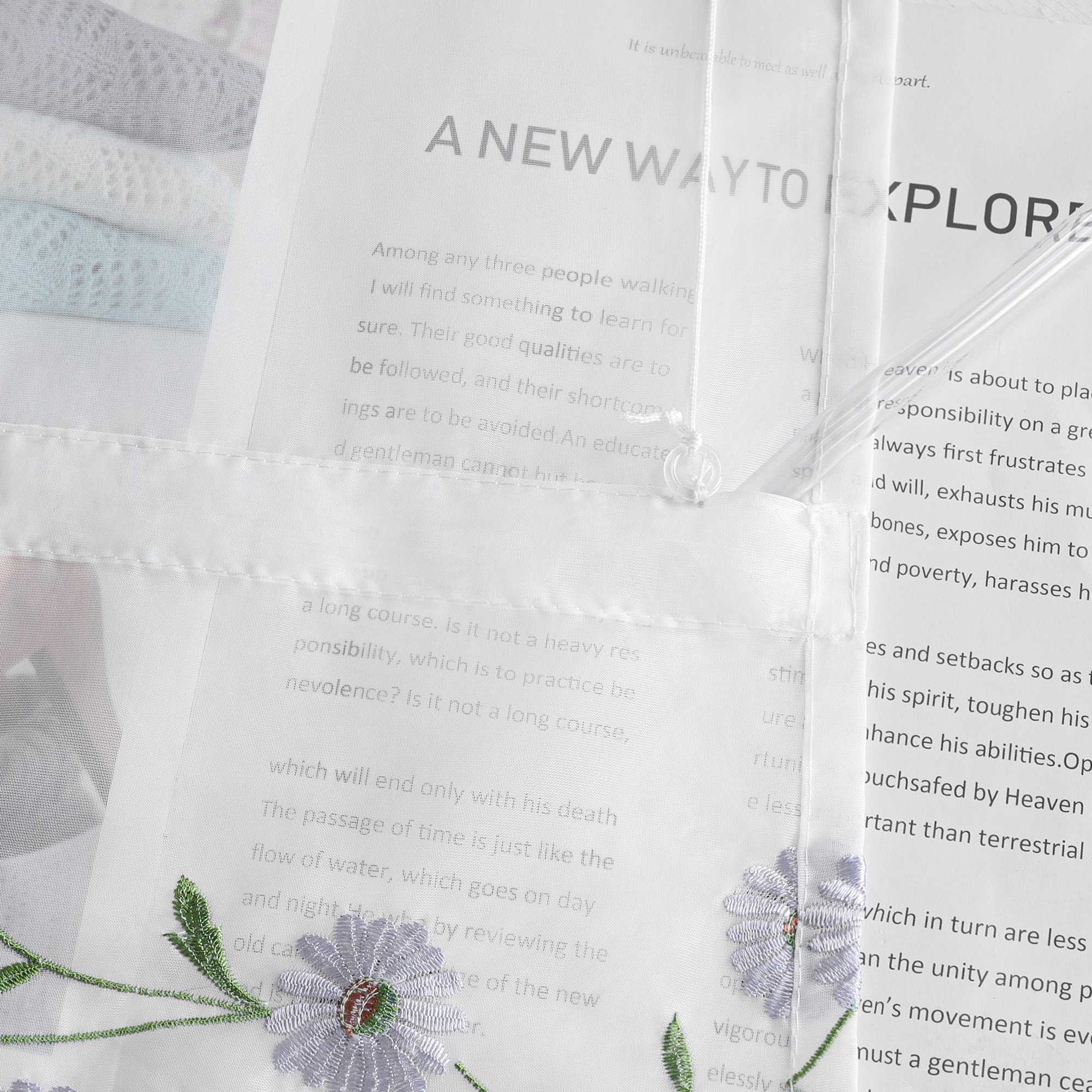 Raffrollo Voile Raffgardinen mit Schlaufen Küche Fenster Vorhänge mit Blumenmuster Stickerei Transparent Weiß 1 Stück - Joyswahl