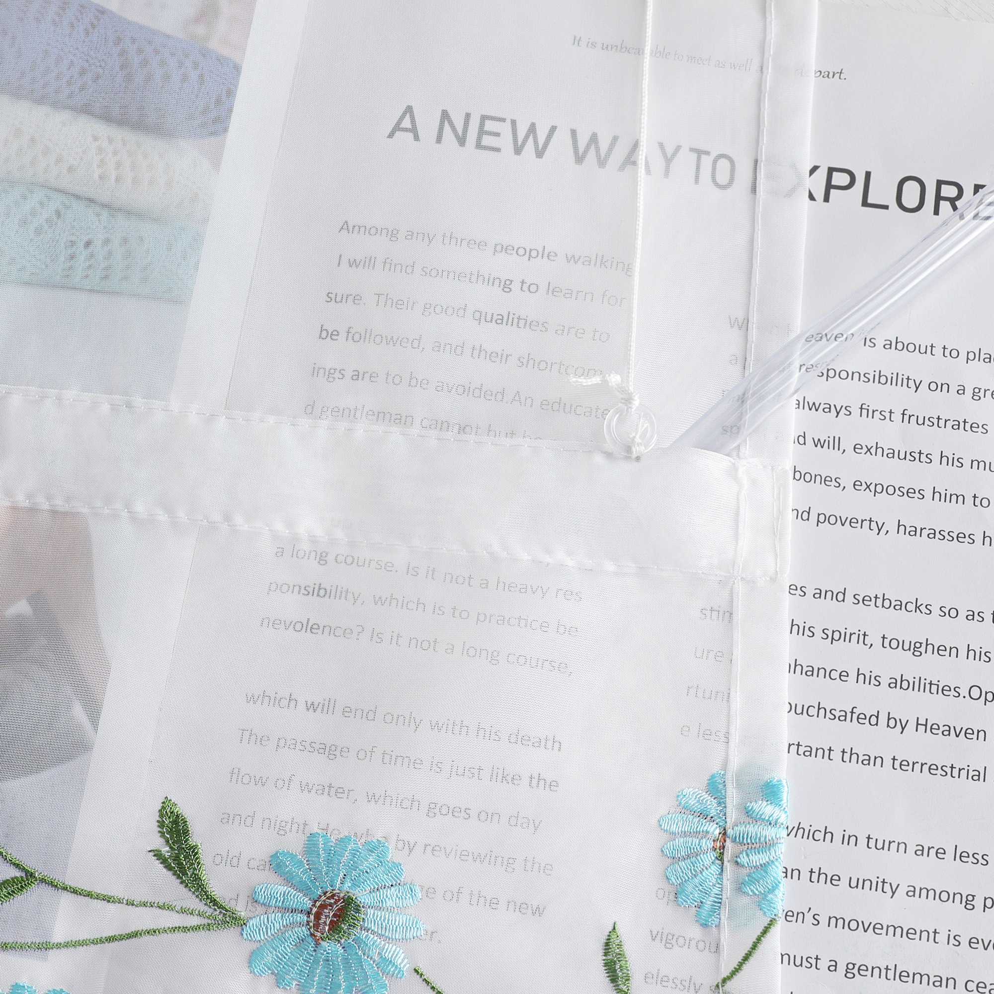 Raffrollo Voile Raffgardinen mit Schlaufen Küche Fenster Vorhänge mit Blumenmuster Stickerei Transparent Weiß 1 Stück - Joyswahl