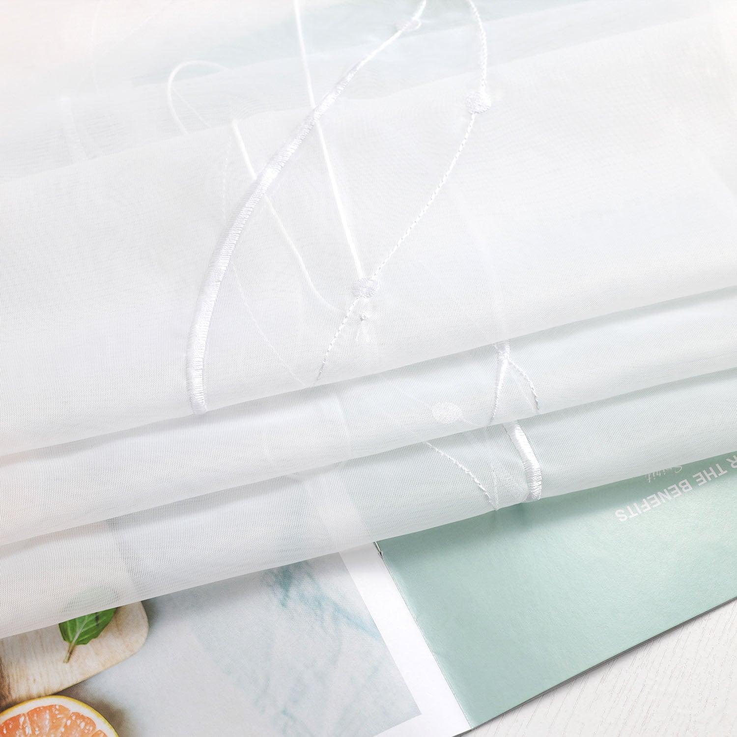 Raffrollo mit Klettband Küche Gardinen Raffgardinen Voile Bändchenrollo mit Wellenperlenmuster Stickerei Transparent 1 Stück - Joyswahl