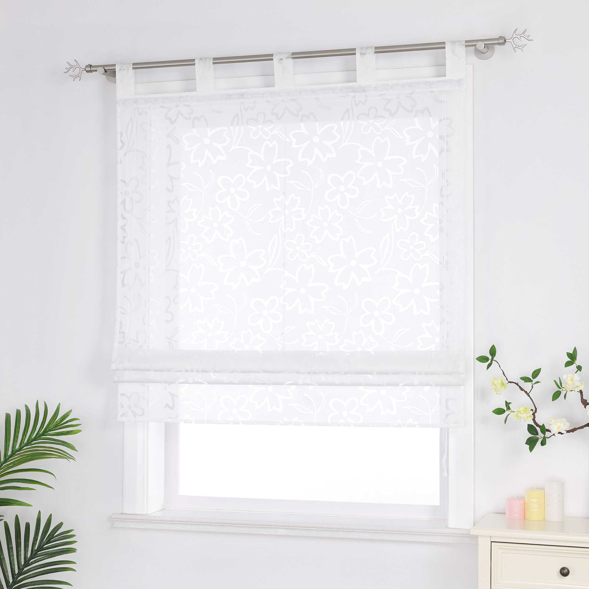 Delien rollos mit schlaufen transparent mit Blumenmuster wohnzimmer gardinen für Fenster innen - Joyswahl