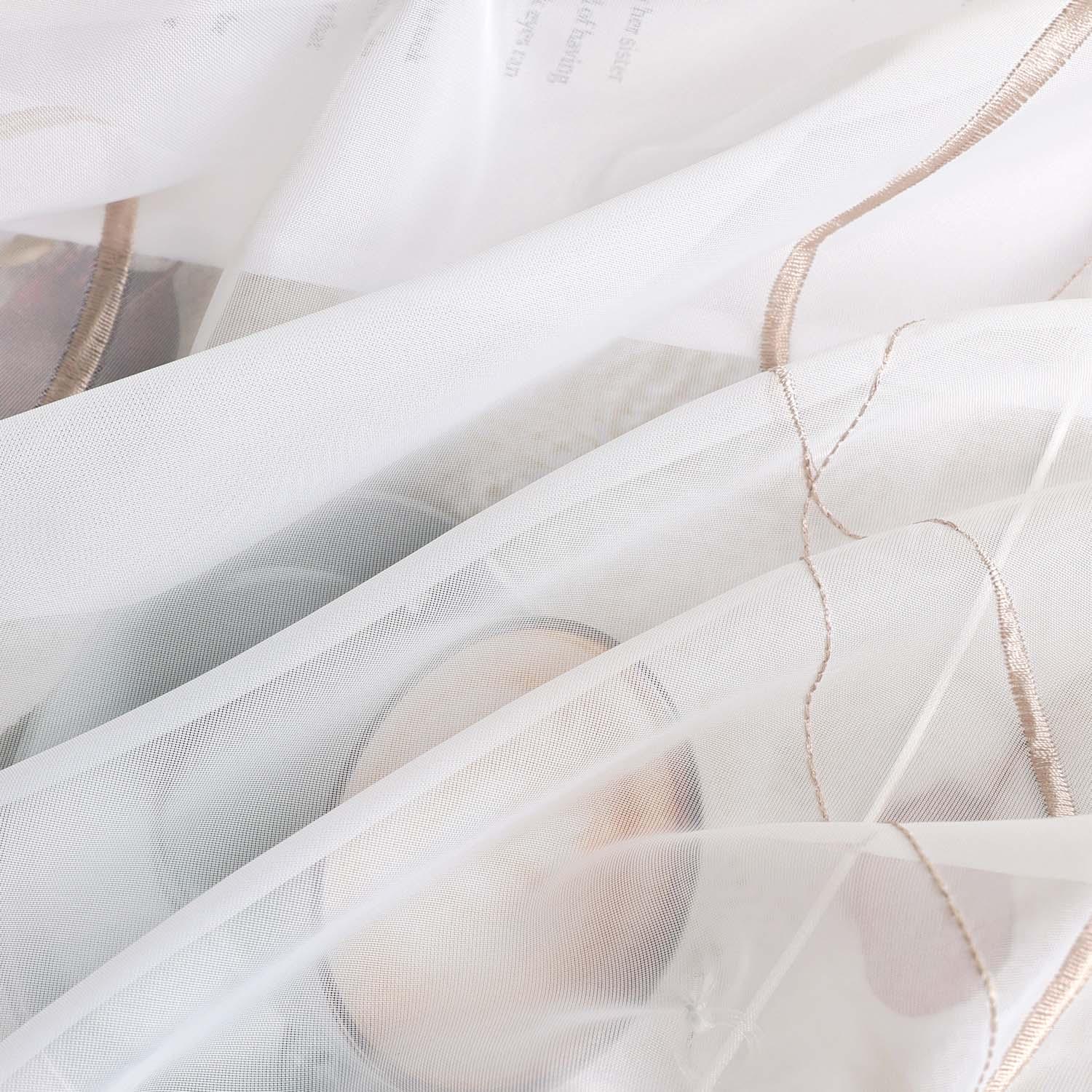 Raffrollo mit Klettband Küche Gardinen Raffgardinen Voile Bändchenrollo mit Wellenperlenmuster Stickerei Transparent 1 Stück - Joyswahl