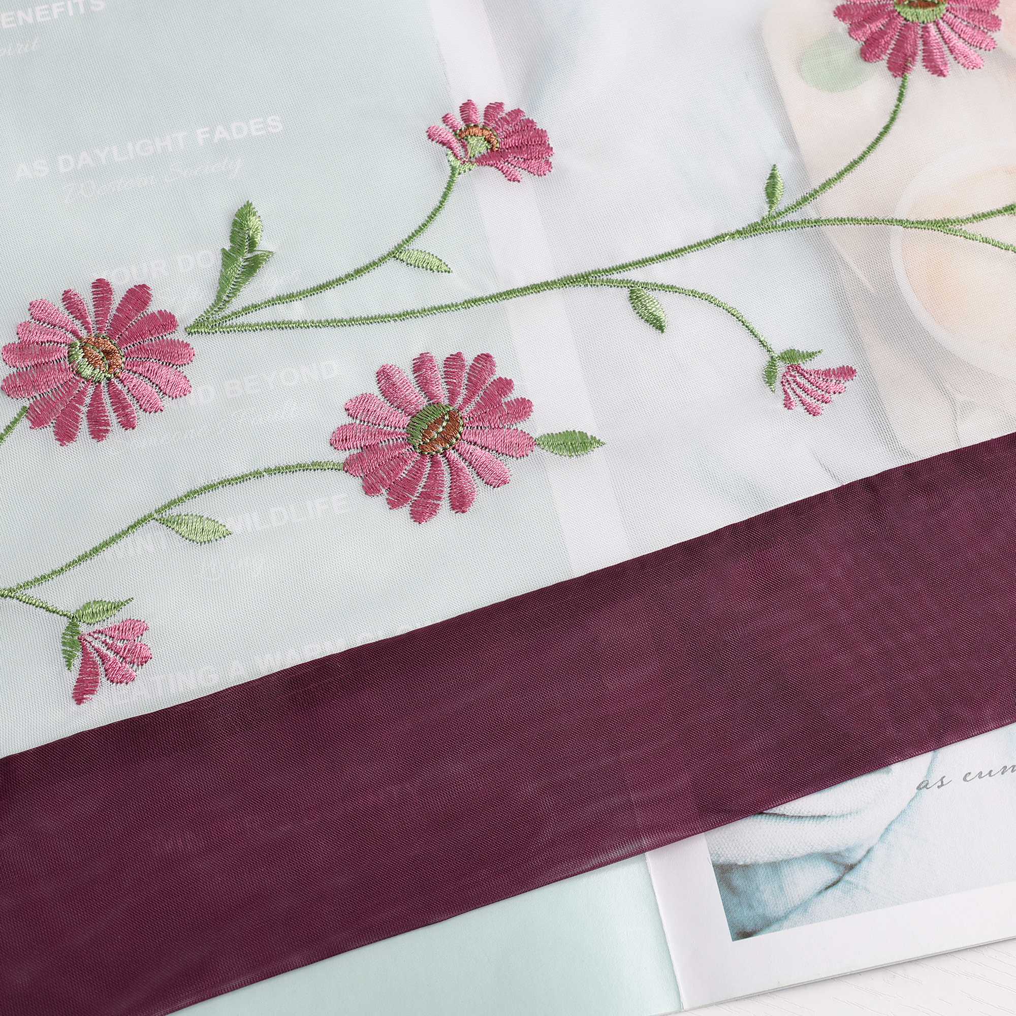 Raffrollo Voile Raffgardinen mit Schlaufen Küche Fenster Vorhänge mit Blumenmuster Stickerei Transparent Weiß 1 Stück - Joyswahl