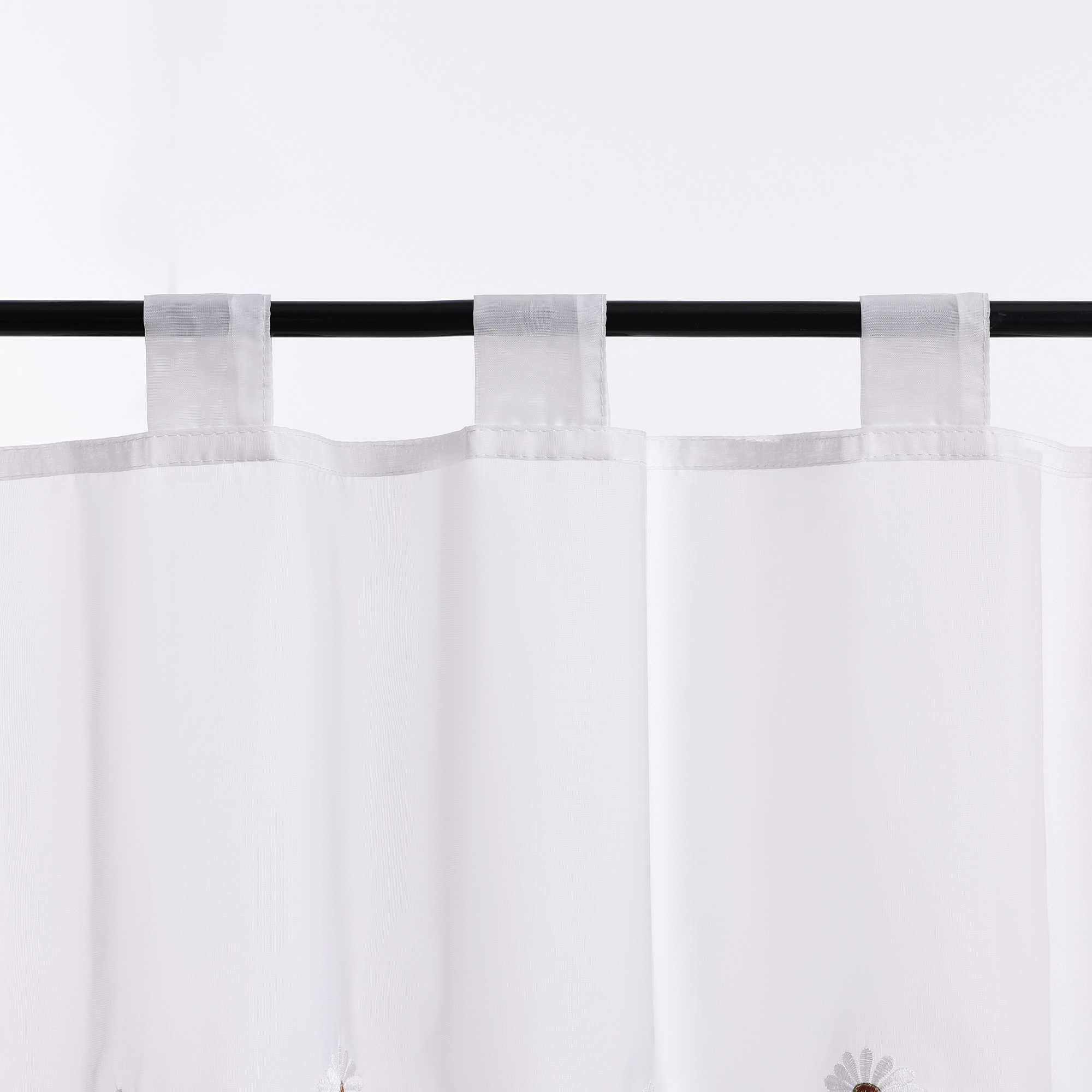 Scheibengardinen Bistrogardine Schlaufen Küche Gardinen Landhausstil Transparent Kurzstores mit kleiner Gänseblümchen-Stickerei - Joyswahl