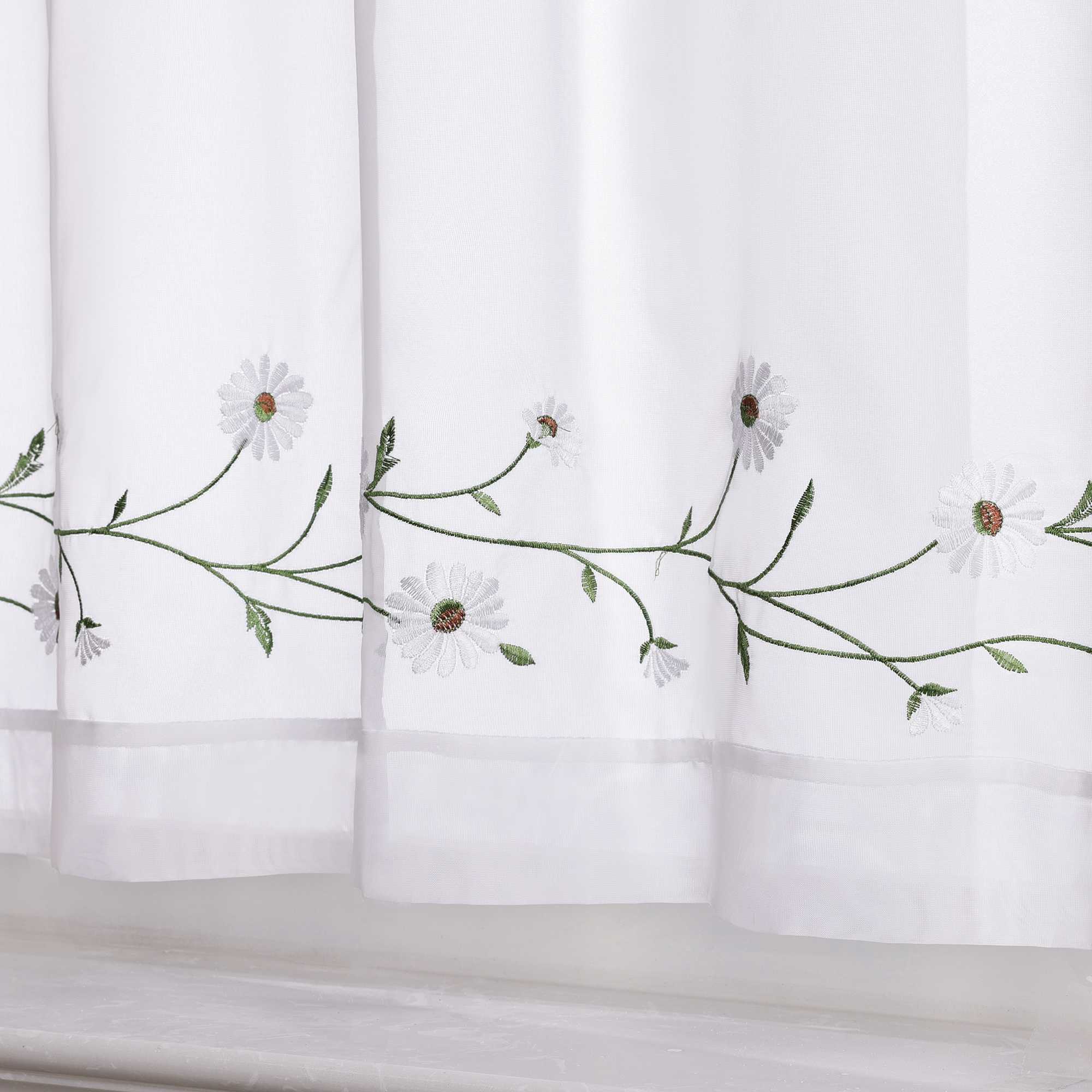 Scheibengardinen Bistrogardine Schlaufen Küche Gardinen Landhausstil Transparent Kurzstores mit kleiner Gänseblümchen-Stickerei - Joyswahl
