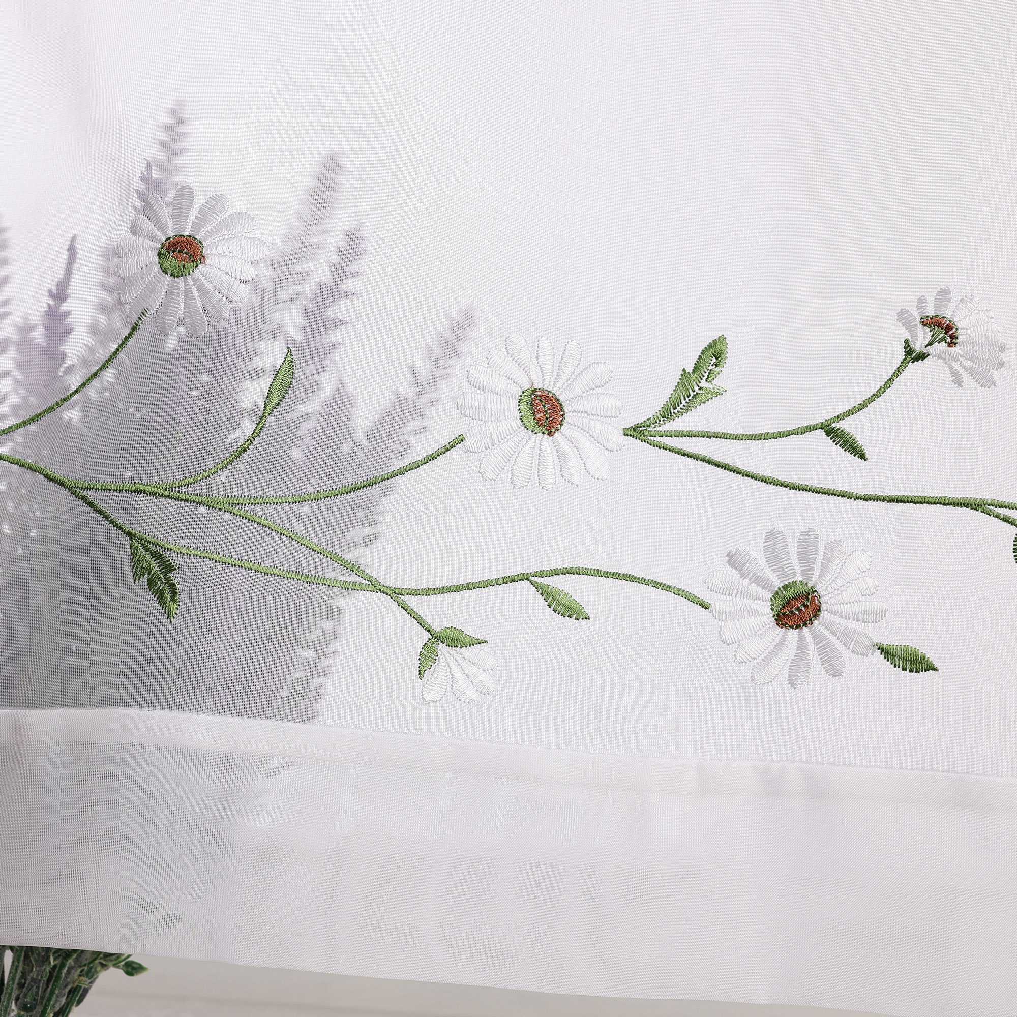 Scheibengardinen Bistrogardine Schlaufen Küche Gardinen Landhausstil Transparent Kurzstores mit kleiner Gänseblümchen-Stickerei - Joyswahl