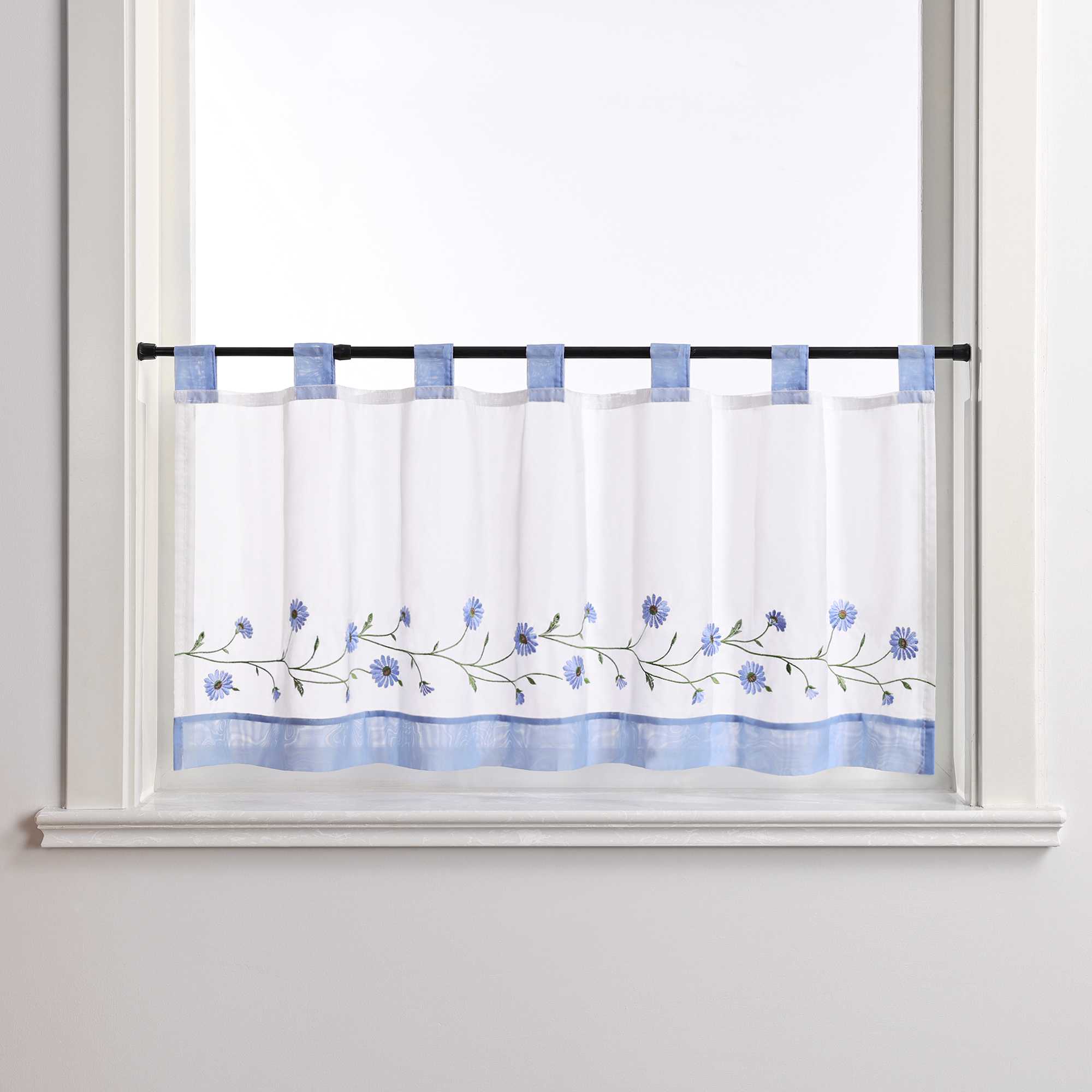 Scheibengardinen Bistrogardine Schlaufen Küche Gardinen Landhausstil Transparent Kurzstores mit kleiner Gänseblümchen-Stickerei - Joyswahl