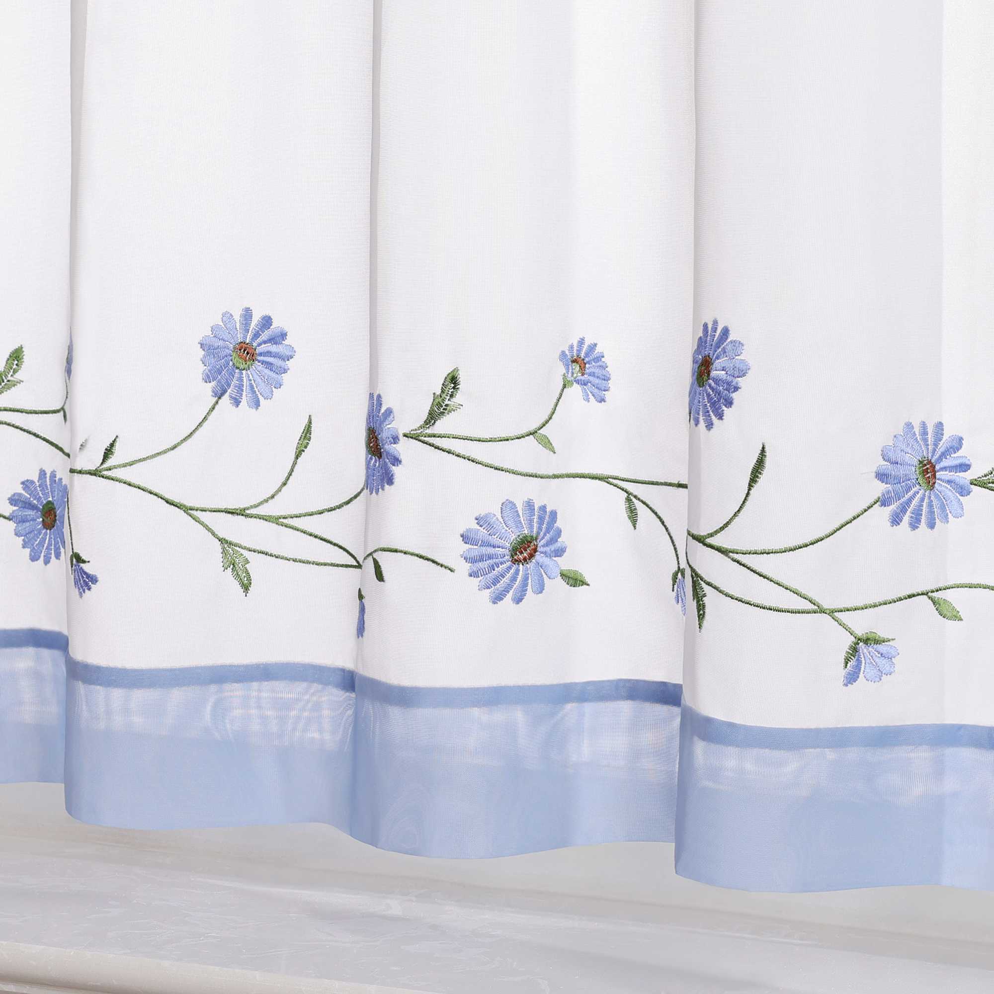 Scheibengardinen Bistrogardine Schlaufen Küche Gardinen Landhausstil Transparent Kurzstores mit kleiner Gänseblümchen-Stickerei - Joyswahl