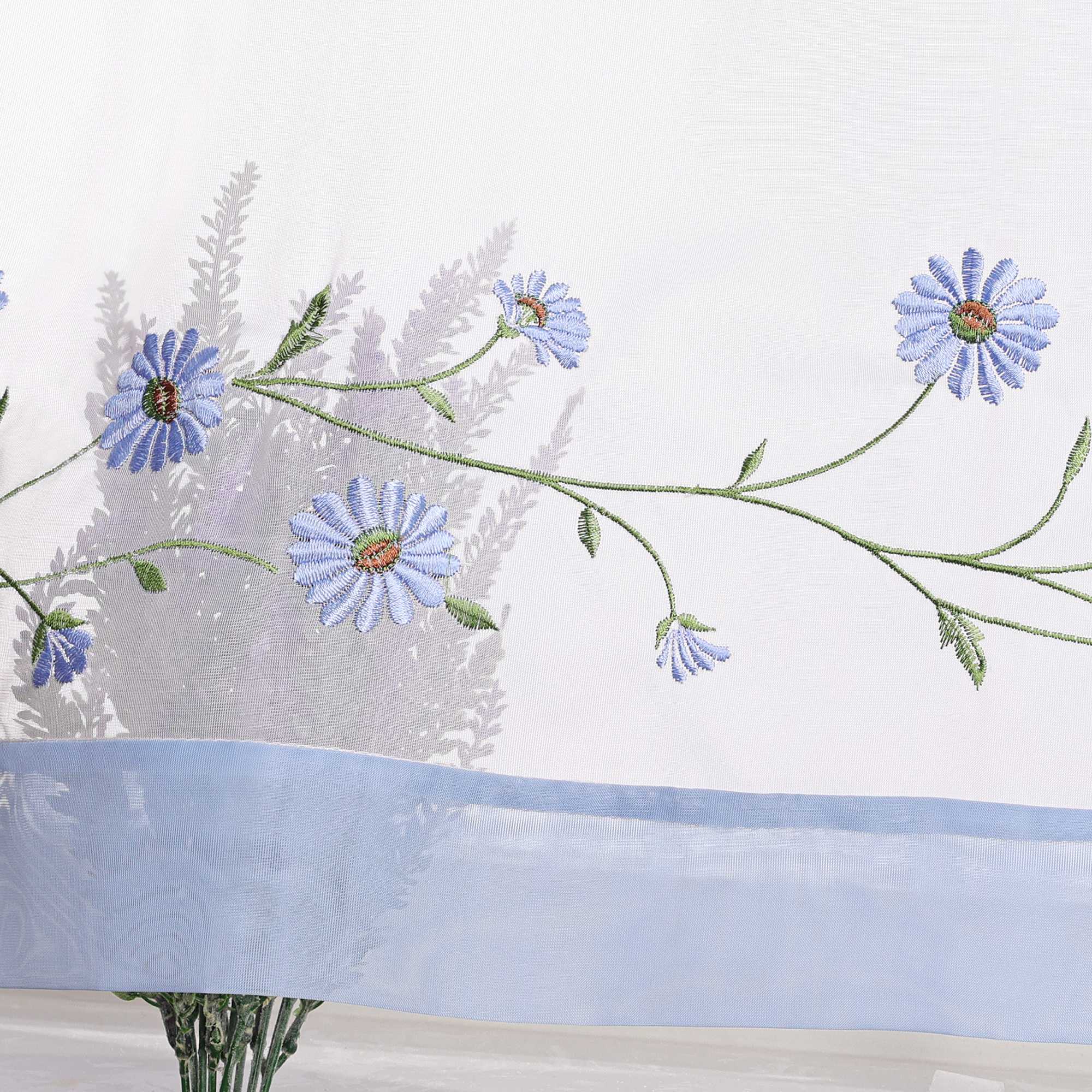Scheibengardinen Bistrogardine Schlaufen Küche Gardinen Landhausstil Transparent Kurzstores mit kleiner Gänseblümchen-Stickerei - Joyswahl
