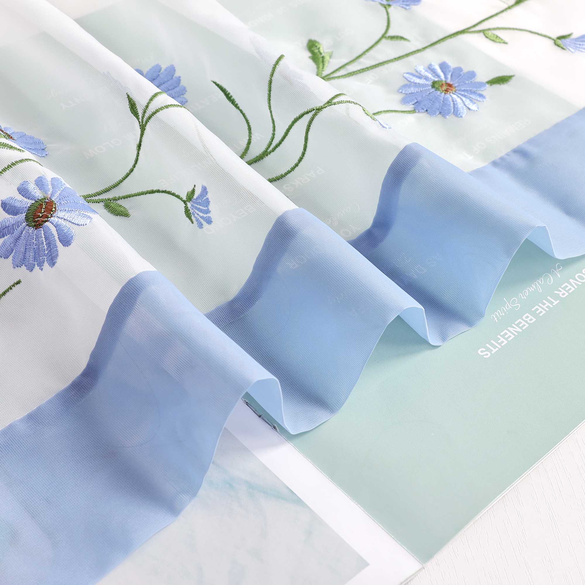 Raffrollo Voile Raffgardinen mit Schlaufen Küche Fenster Vorhänge mit Blumenmuster Stickerei Transparent Weiß 1 Stück - Joyswahl