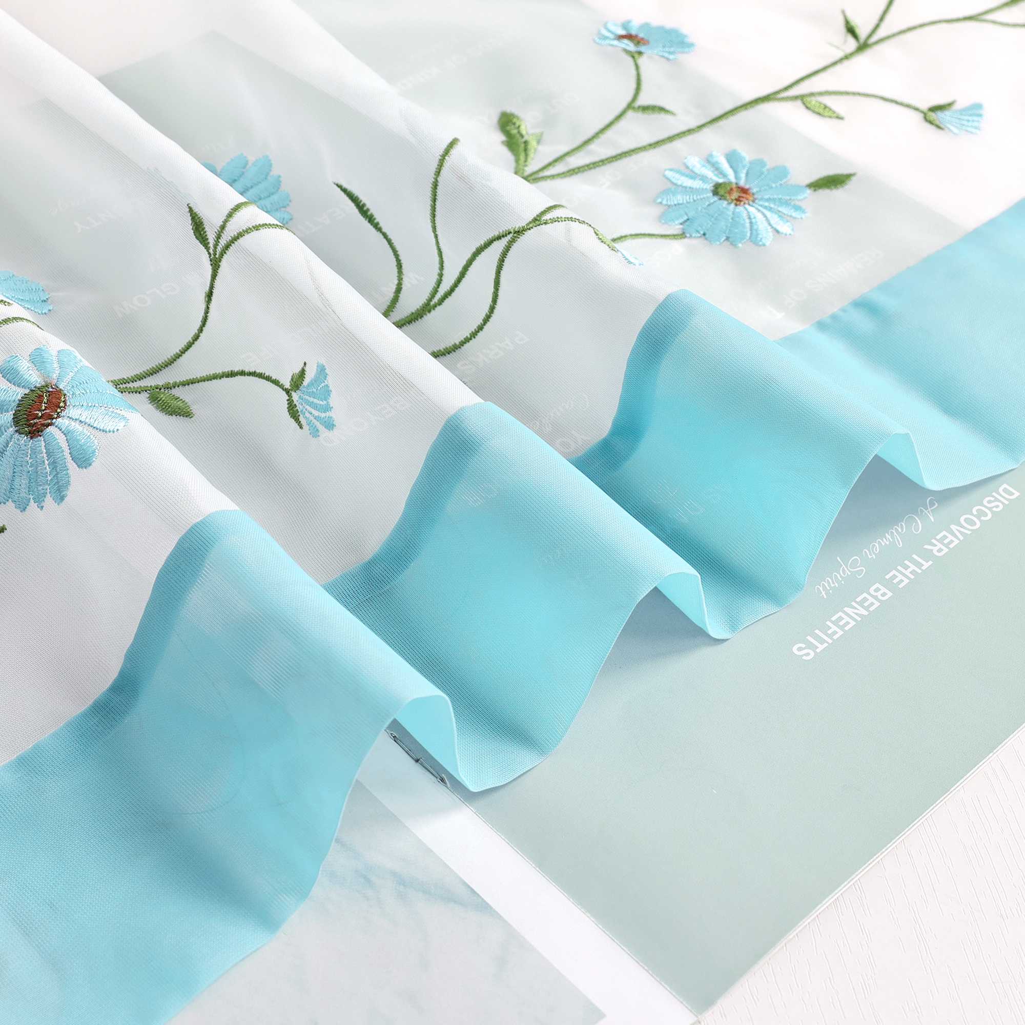 Raffrollo Voile Raffgardinen mit Schlaufen Küche Fenster Vorhänge mit Blumenmuster Stickerei Transparent Weiß 1 Stück - Joyswahl