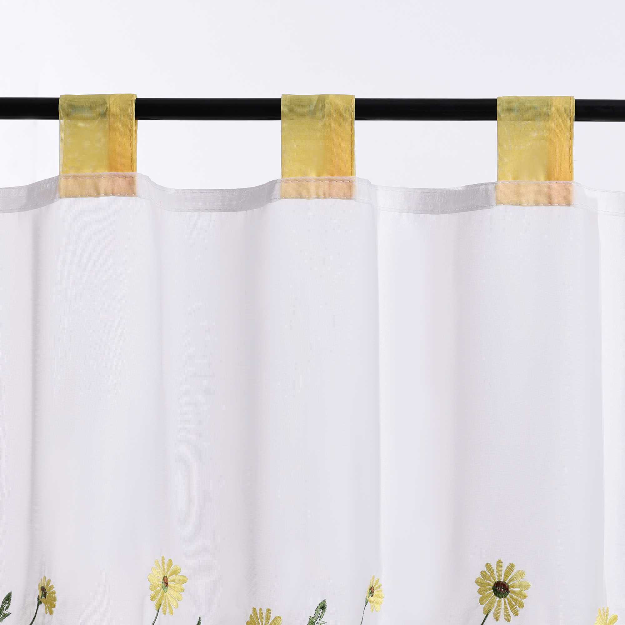 Scheibengardinen Bistrogardine Schlaufen Küche Gardinen Landhausstil Transparent Kurzstores mit kleiner Gänseblümchen-Stickerei - Joyswahl