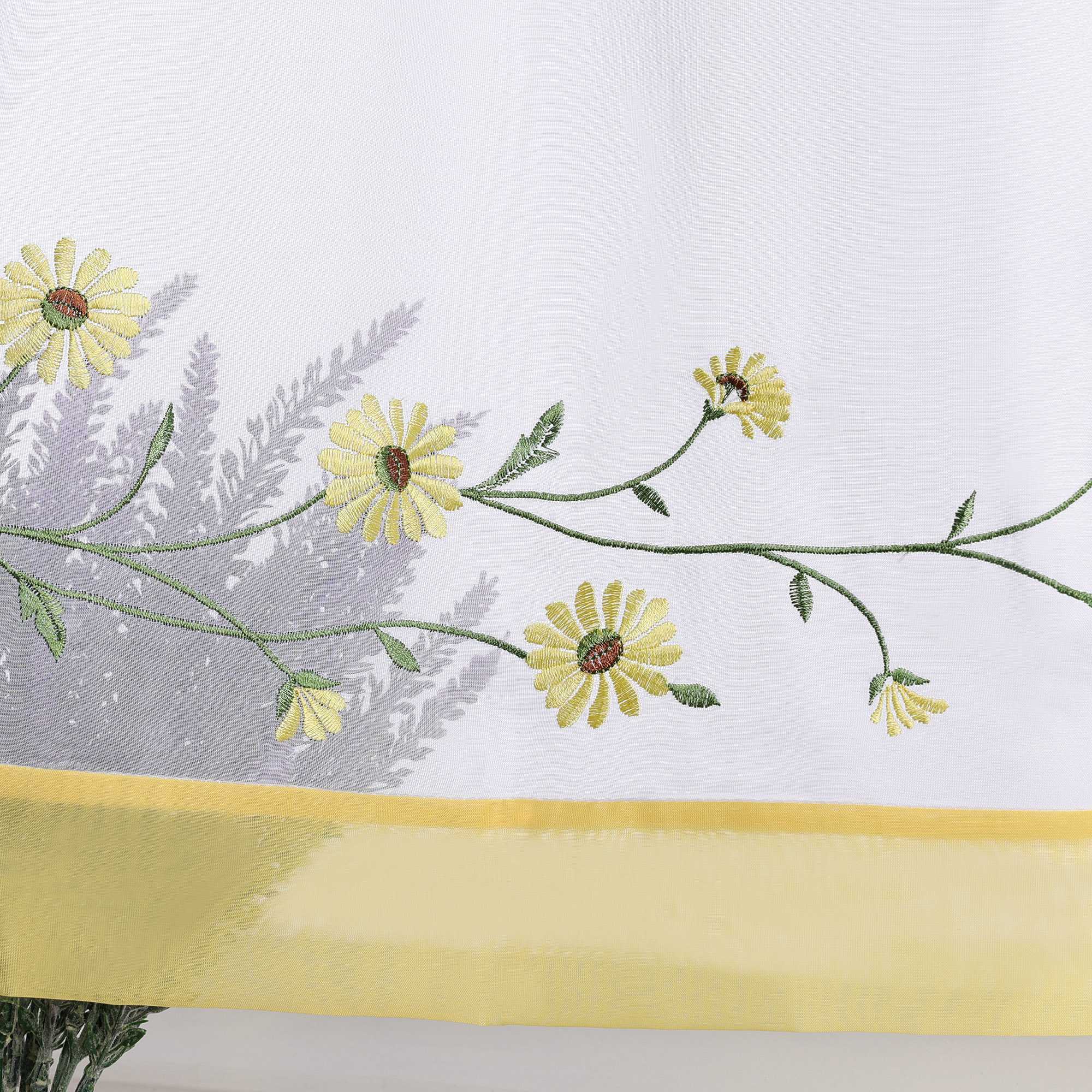 Scheibengardinen Bistrogardine Schlaufen Küche Gardinen Landhausstil Transparent Kurzstores mit kleiner Gänseblümchen-Stickerei - Joyswahl