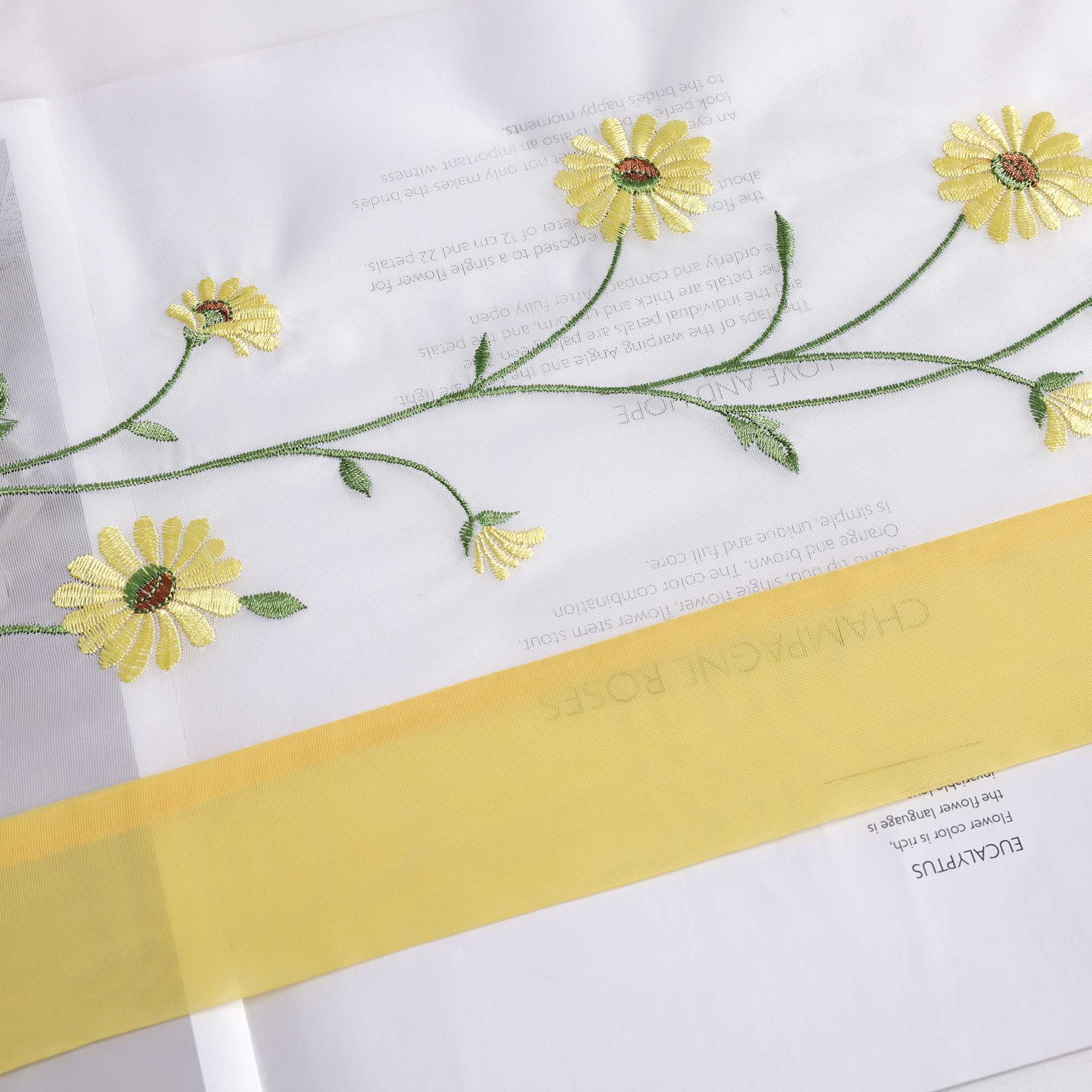 Scheibengardinen Bistrogardine Schlaufen Küche Gardinen Landhausstil Transparent Kurzstores mit kleiner Gänseblümchen-Stickerei - Joyswahl