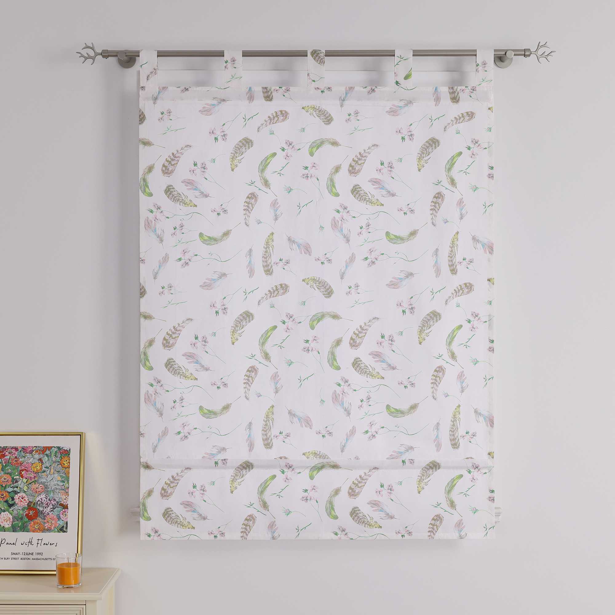 Raffrollo mit Schlaufen Voile Raffgardine mit Federdruck Halbtransparent Gardine Modern - Joyswahl
