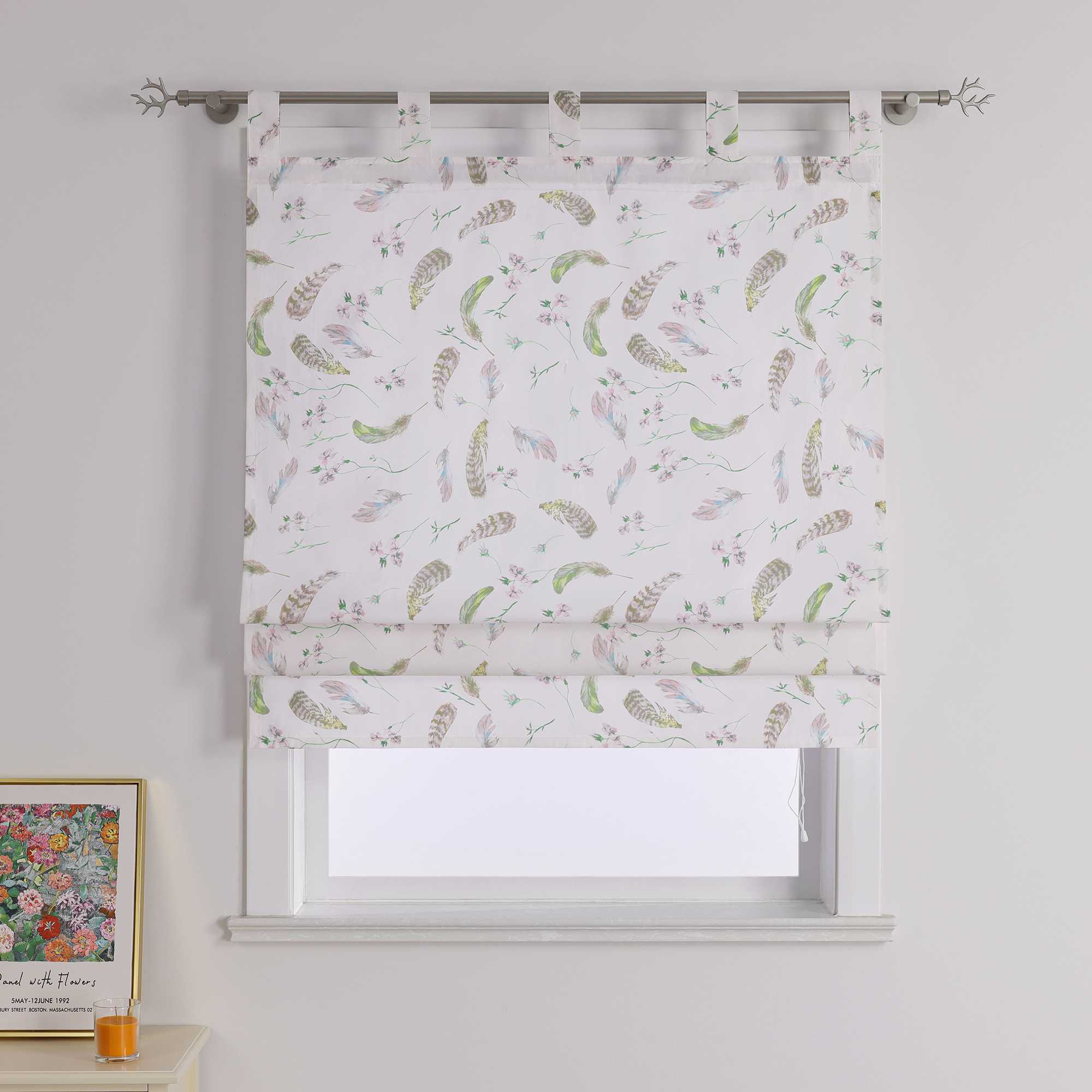 Raffrollo mit Schlaufen Voile Raffgardine mit Federdruck Halbtransparent Gardine Modern - Joyswahl