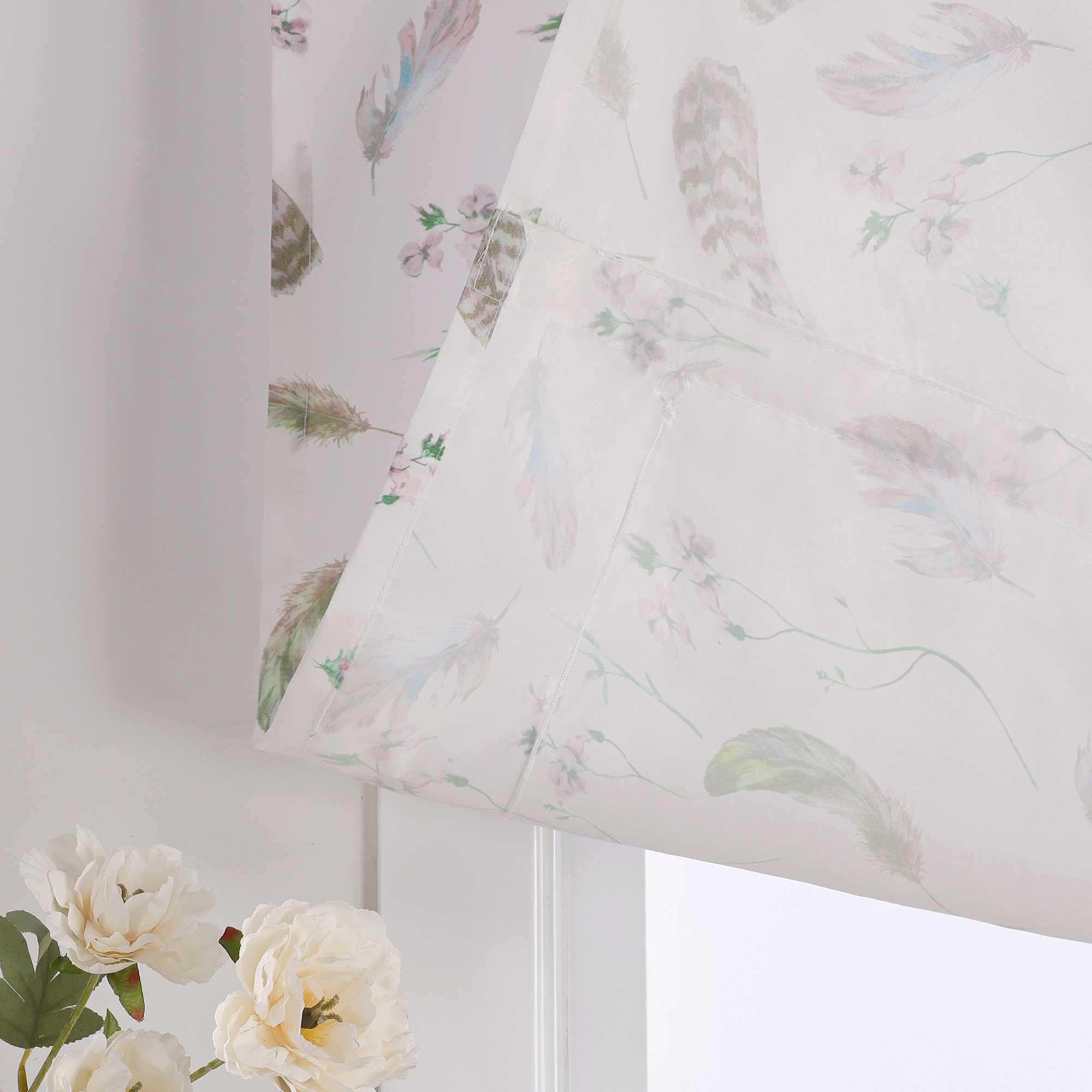 Raffrollo mit Schlaufen Voile Raffgardine mit Federdruck Halbtransparent Gardine Modern - Joyswahl