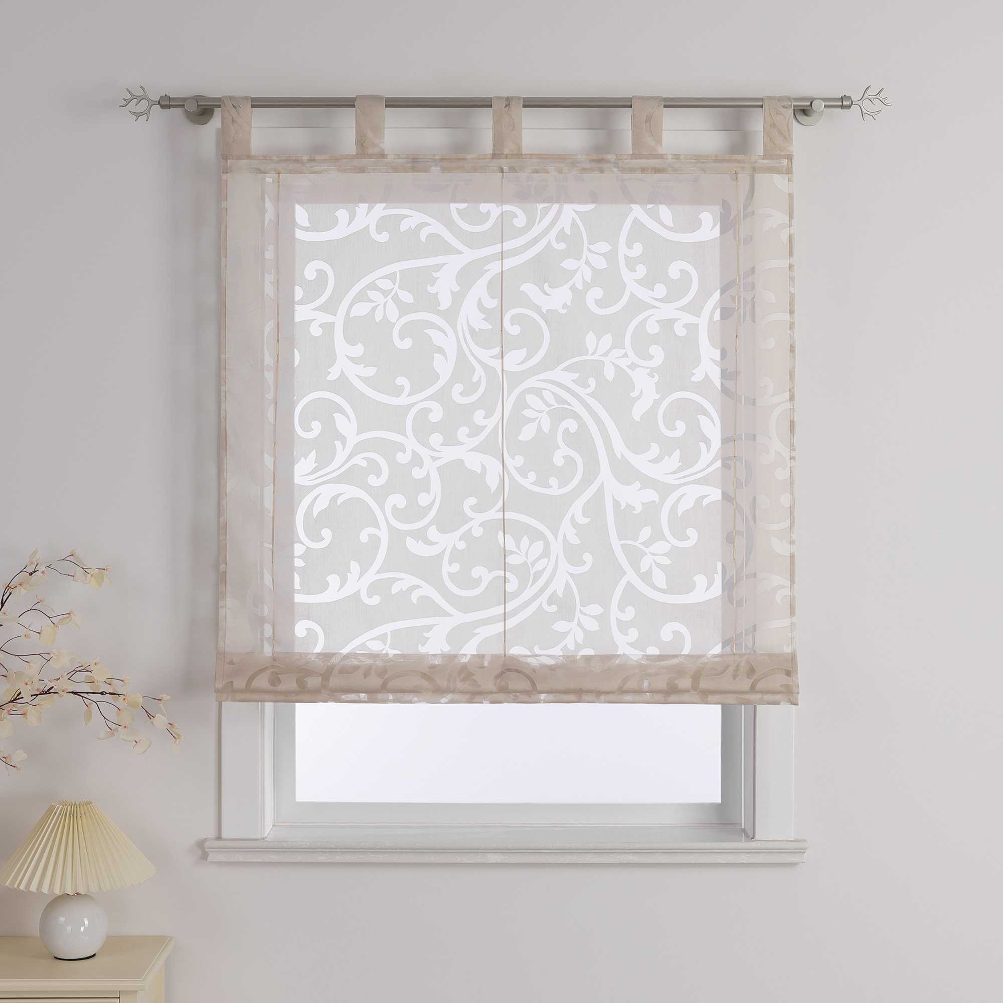 Transparente Schlaufengardine mit Blumenmuster Café Fenstergardine Raffrollos 1 Stück - Joyswahl