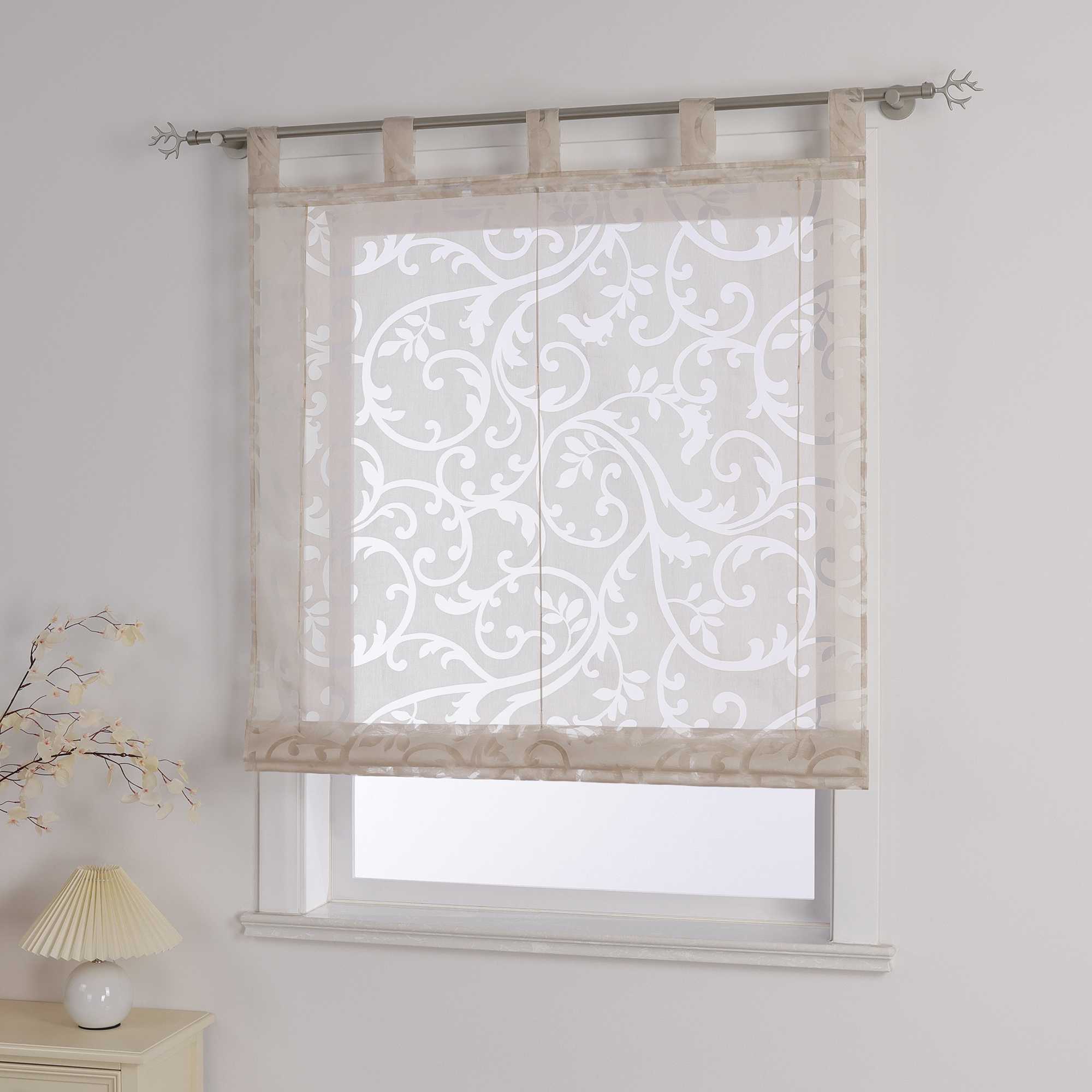 Transparente Schlaufengardine mit Blumenmuster Café Fenstergardine Raffrollos 1 Stück - Joyswahl