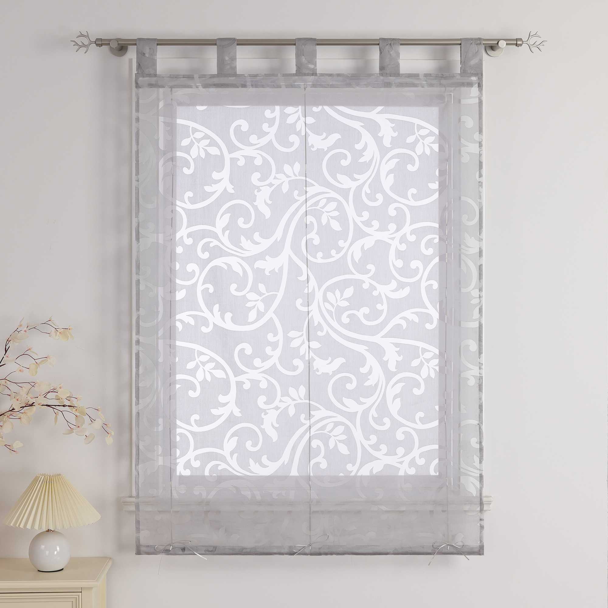Transparente Schlaufengardine mit Blumenmuster Café Fenstergardine Raffrollos 1 Stück - Joyswahl