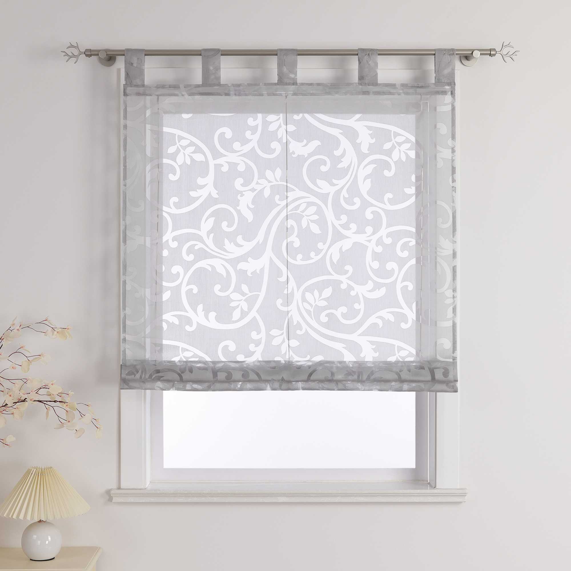 Transparente Schlaufengardine mit Blumenmuster Café Fenstergardine Raffrollos 1 Stück - Joyswahl