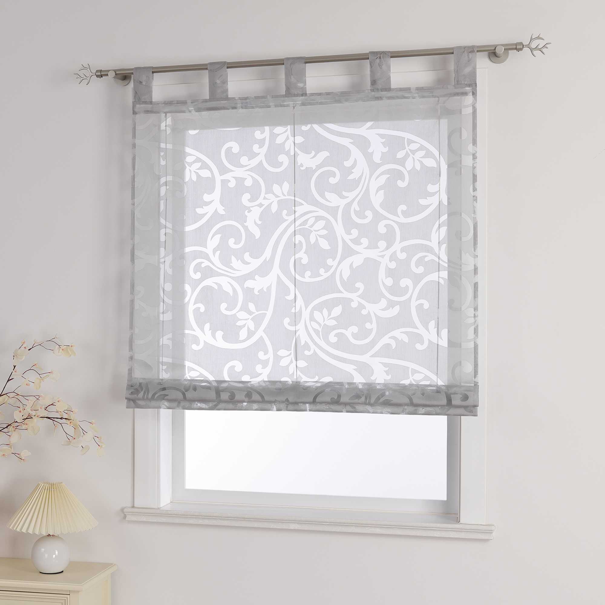 Transparente Schlaufengardine mit Blumenmuster Café Fenstergardine Raffrollos 1 Stück - Joyswahl
