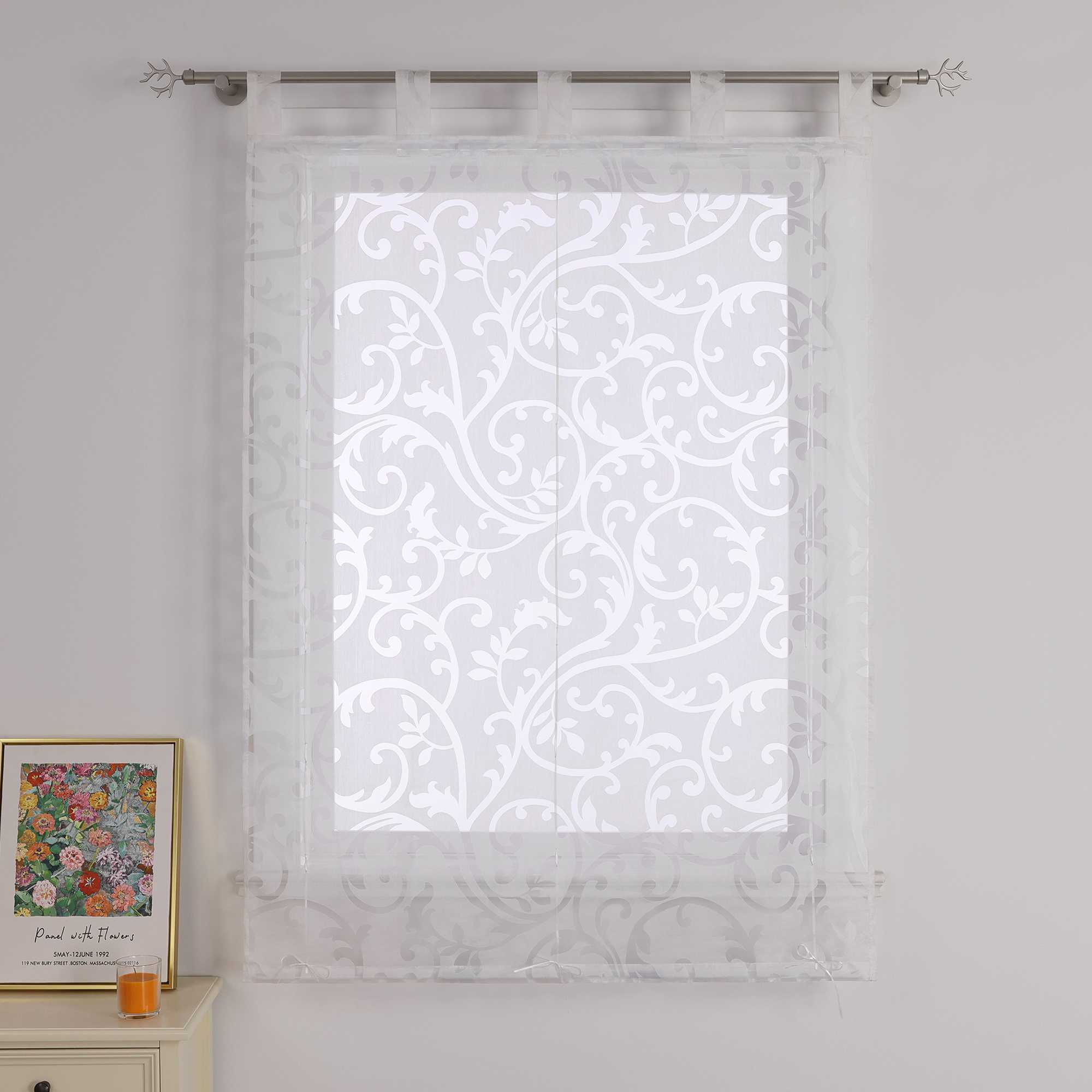 Transparente Schlaufengardine mit Blumenmuster Café Fenstergardine Raffrollos 1 Stück - Joyswahl