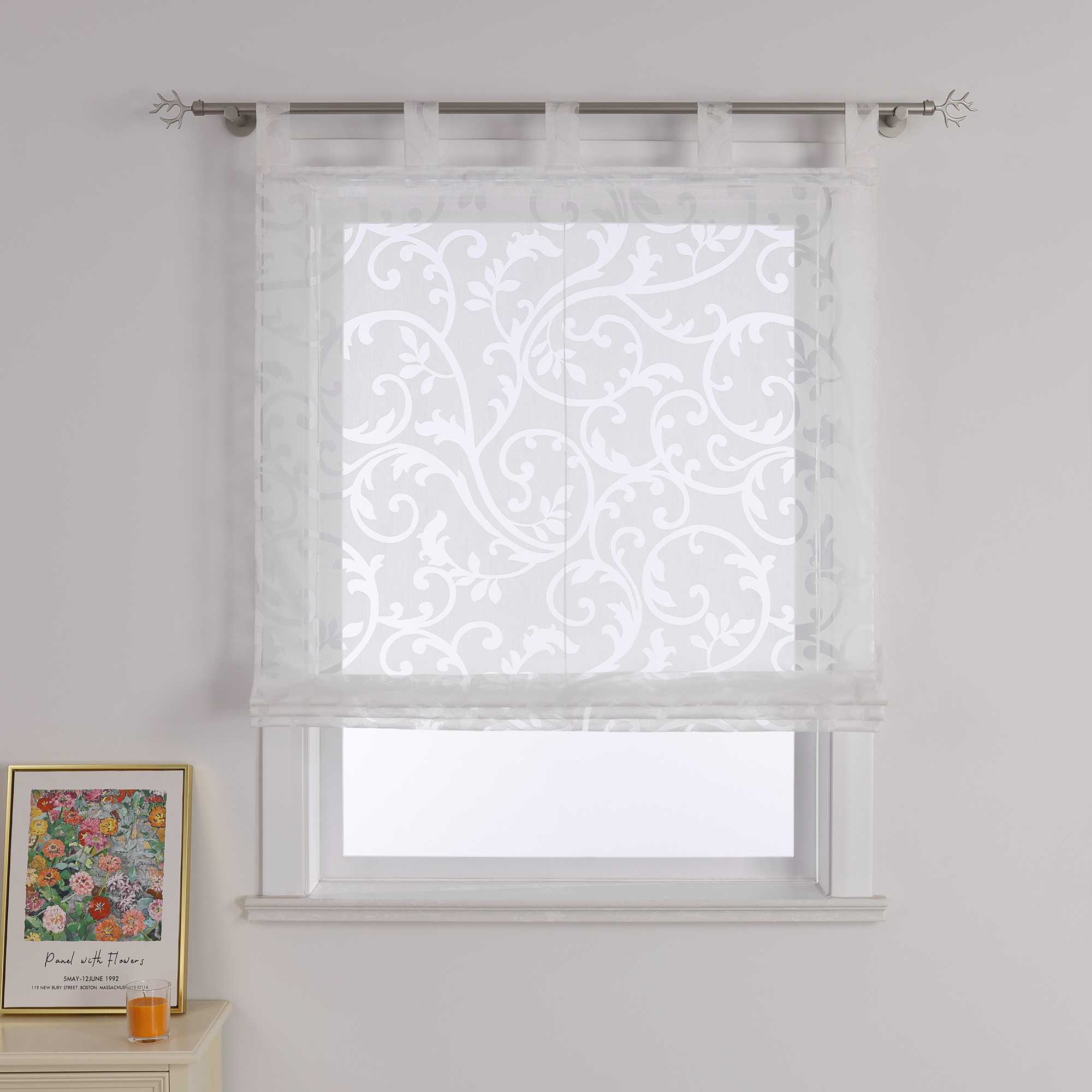 Transparente Schlaufengardine mit Blumenmuster Café Fenstergardine Raffrollos 1 Stück - Joyswahl