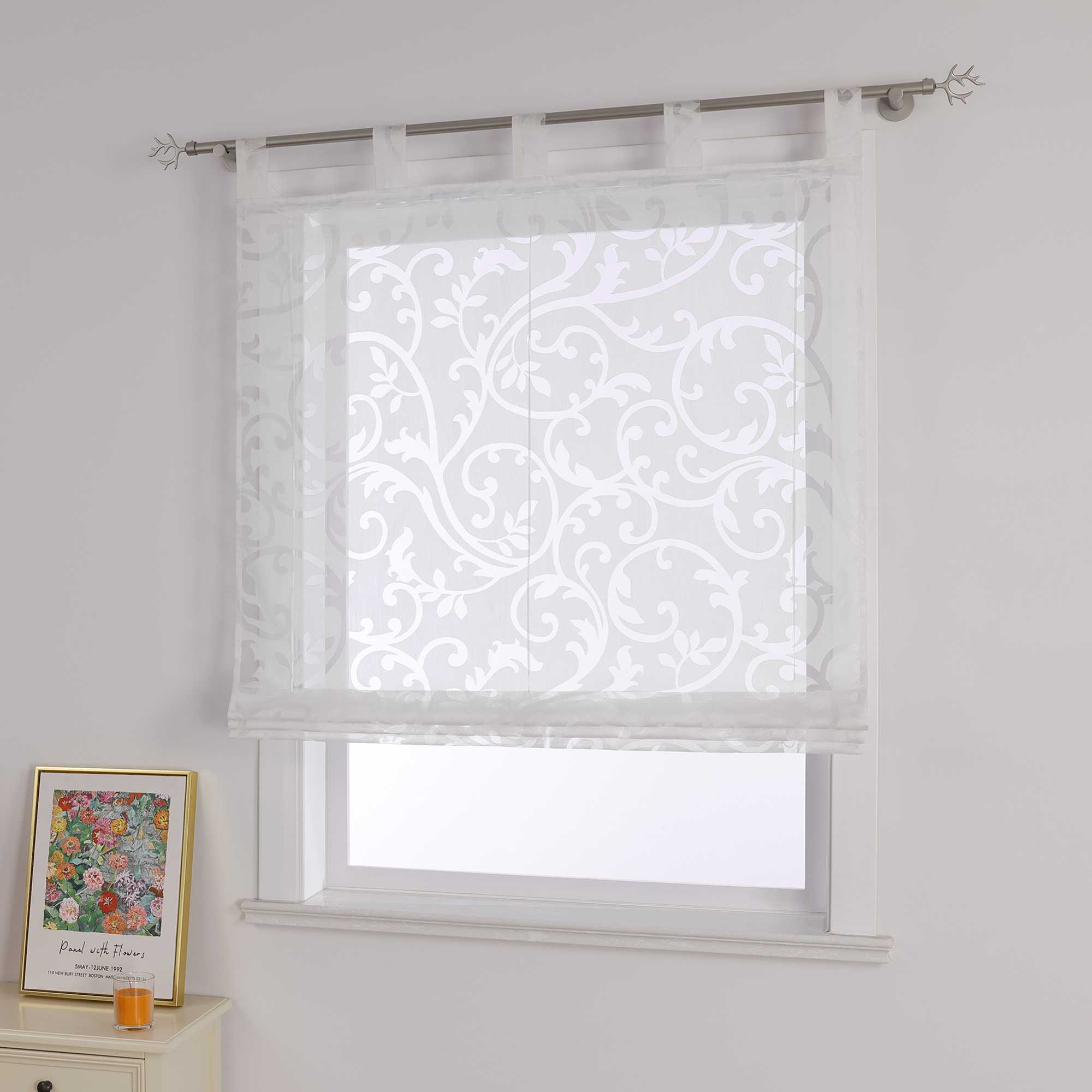 Transparente Schlaufengardine mit Blumenmuster Café Fenstergardine Raffrollos 1 Stück - Joyswahl