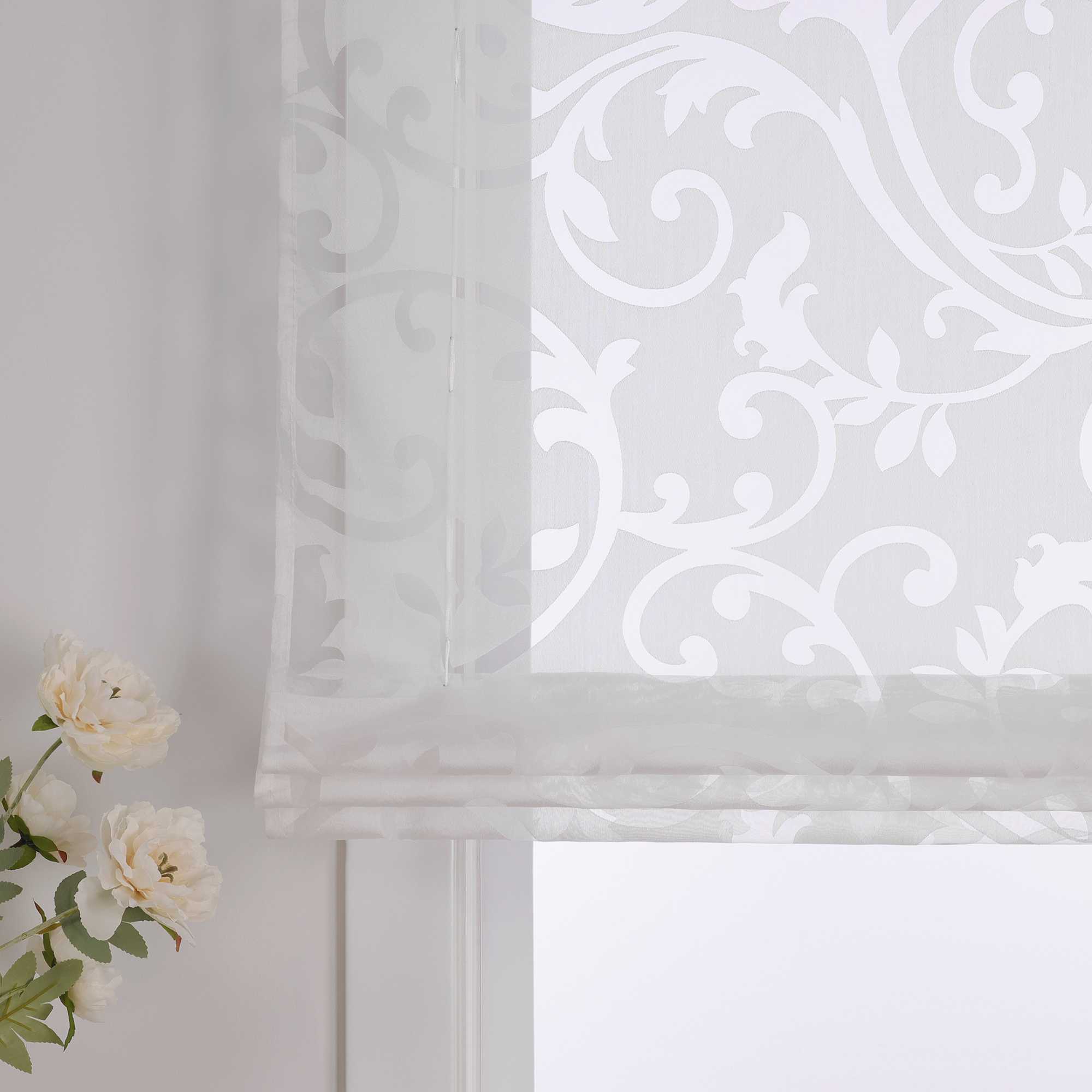 Transparente Schlaufengardine mit Blumenmuster Café Fenstergardine Raffrollos 1 Stück - Joyswahl