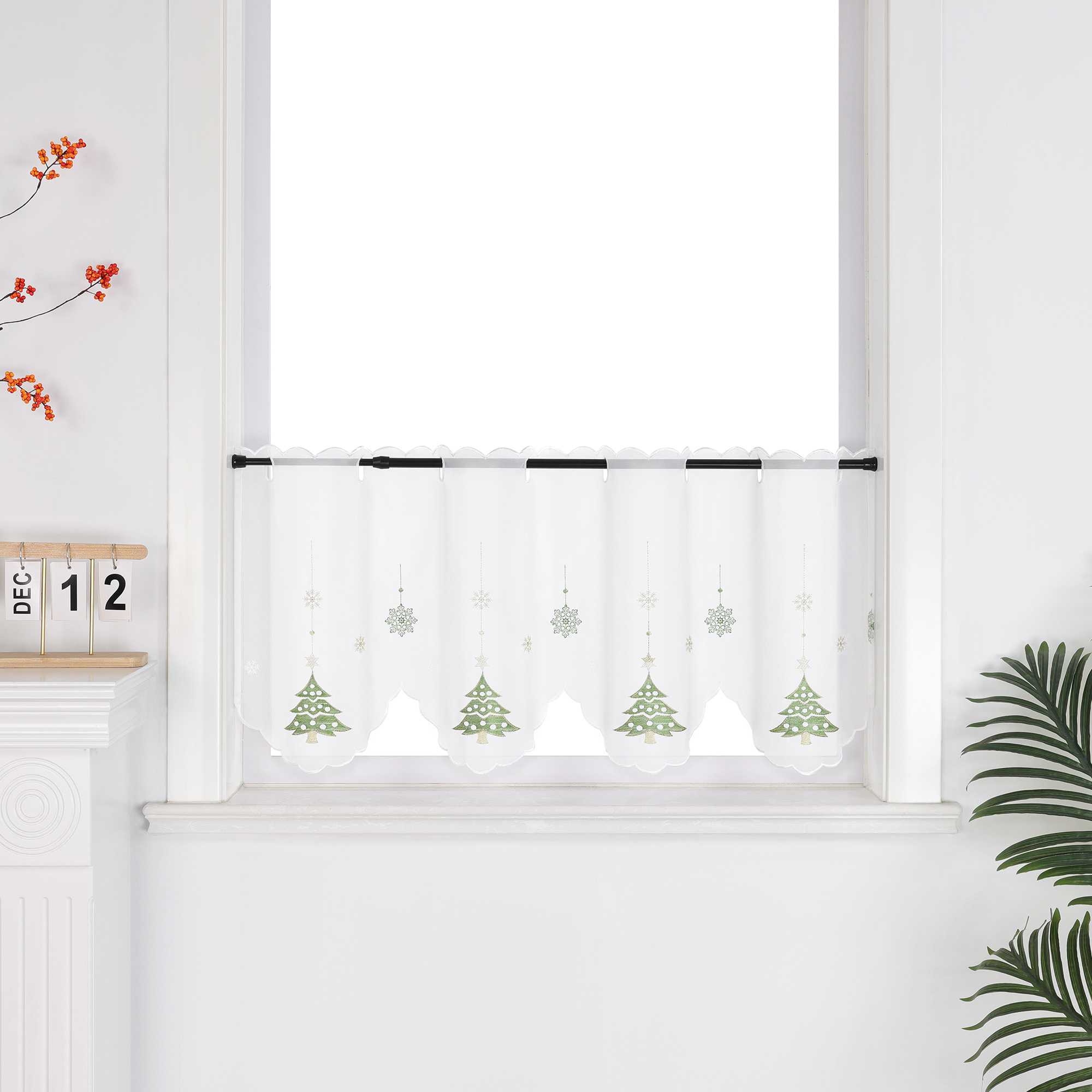 Scheibengardine mit Tannenbaum & Schneeflocken weihnachten kurz Gardine - Joyswahl