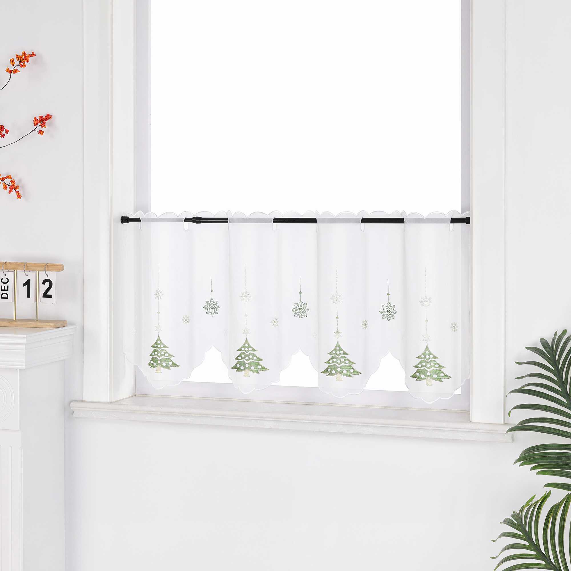 Scheibengardine mit Tannenbaum & Schneeflocken weihnachten kurz Gardine - Joyswahl