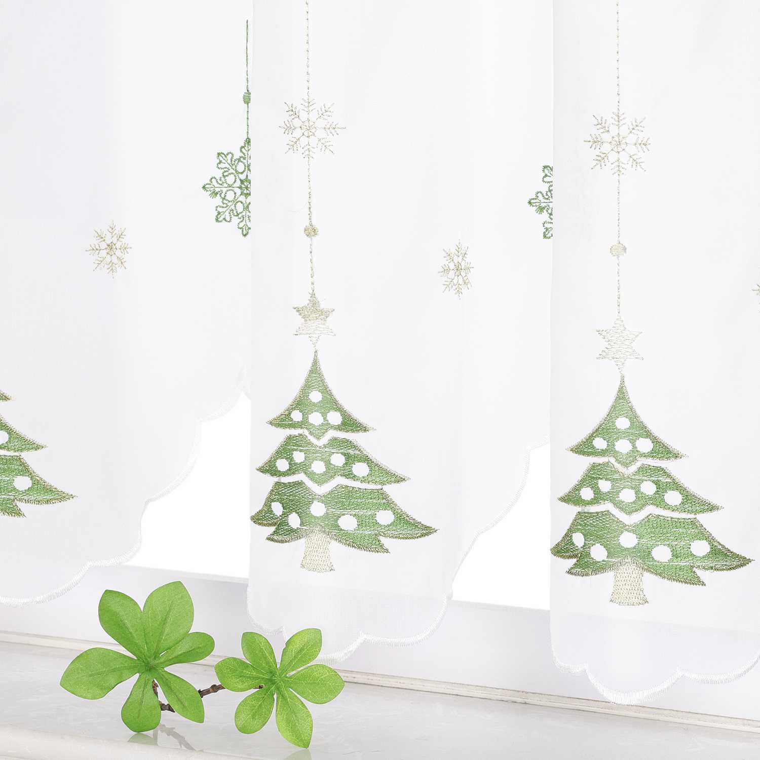 Scheibengardine mit Tannenbaum & Schneeflocken weihnachten kurz Gardine - Joyswahl