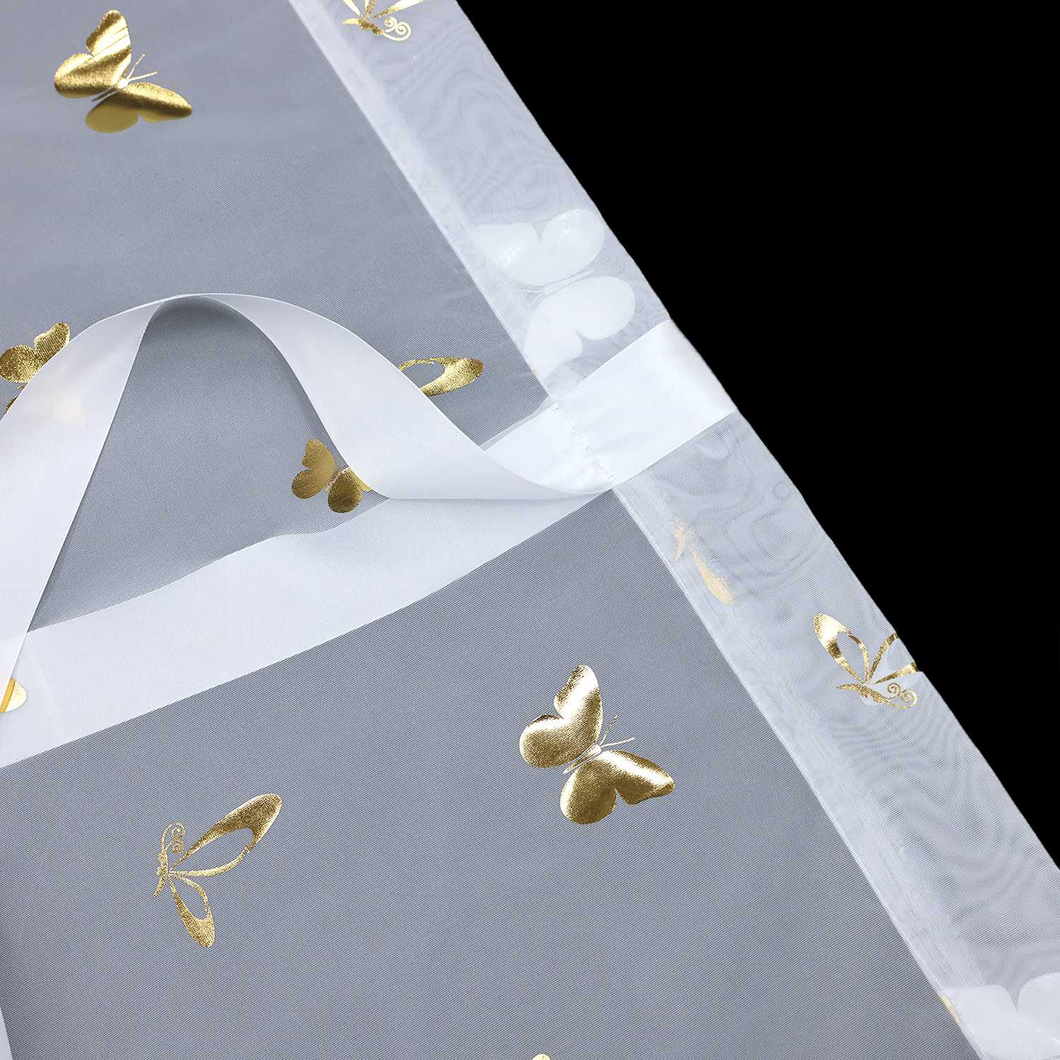 Rollos durch Stangendurchzug transparent mit Schmetterlingsmuster hochziehbare Falten 1 Stück - Joyswahl