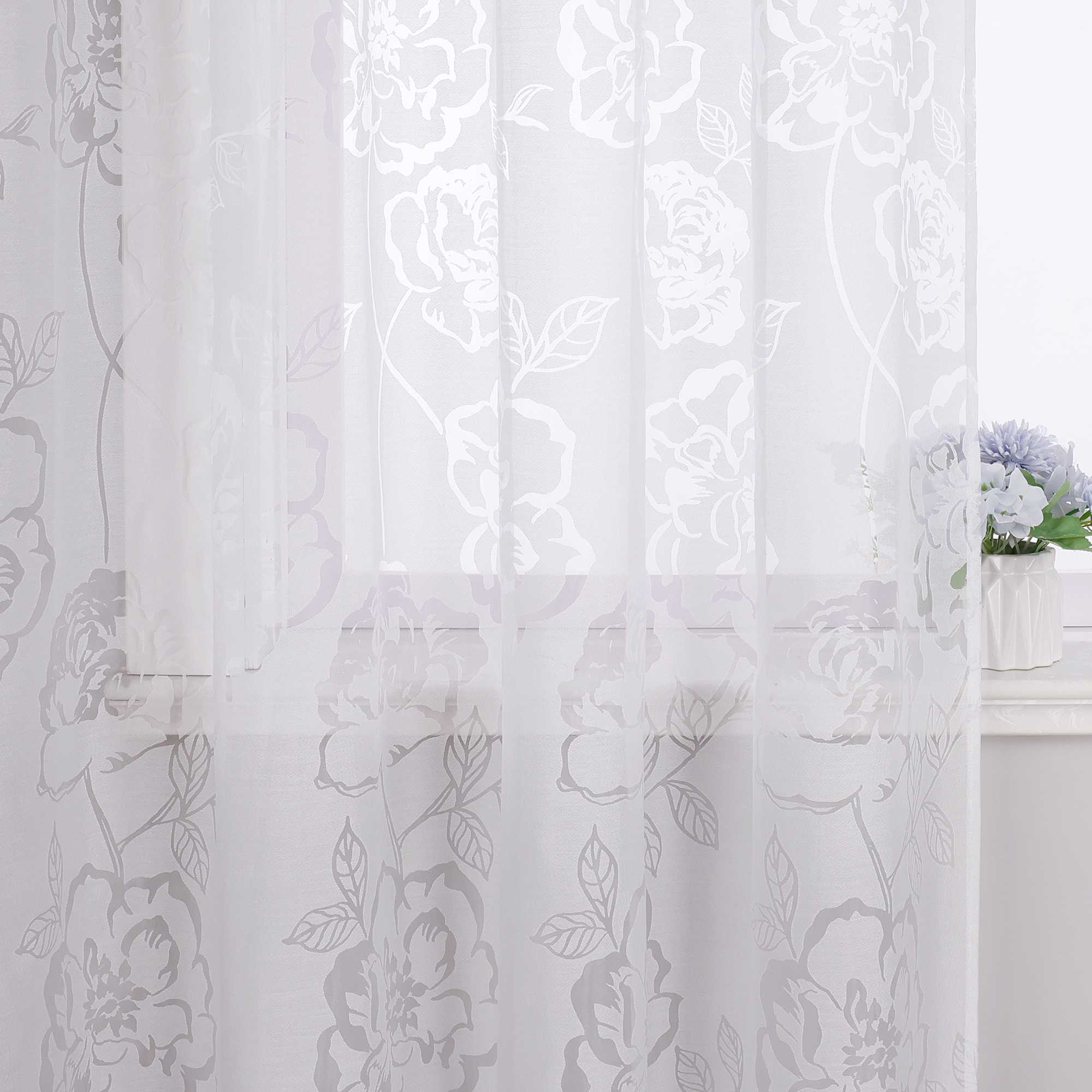 Vorhang mit Ösen Voile Gardine mit Rosenmuster Ösenschal transparent Schlafzimmer Wohnzimmer 1 Stück - Joyswahl