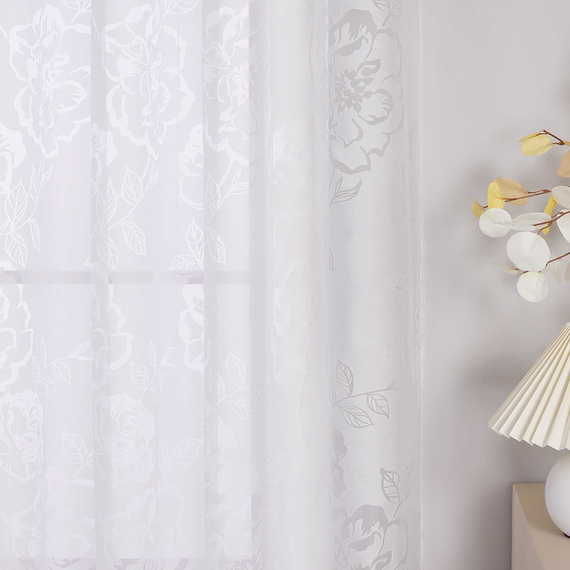 Vorhang mit Ösen Voile Gardine mit Rosenmuster Ösenschal transparent Schlafzimmer Wohnzimmer 1 Stück - Joyswahl