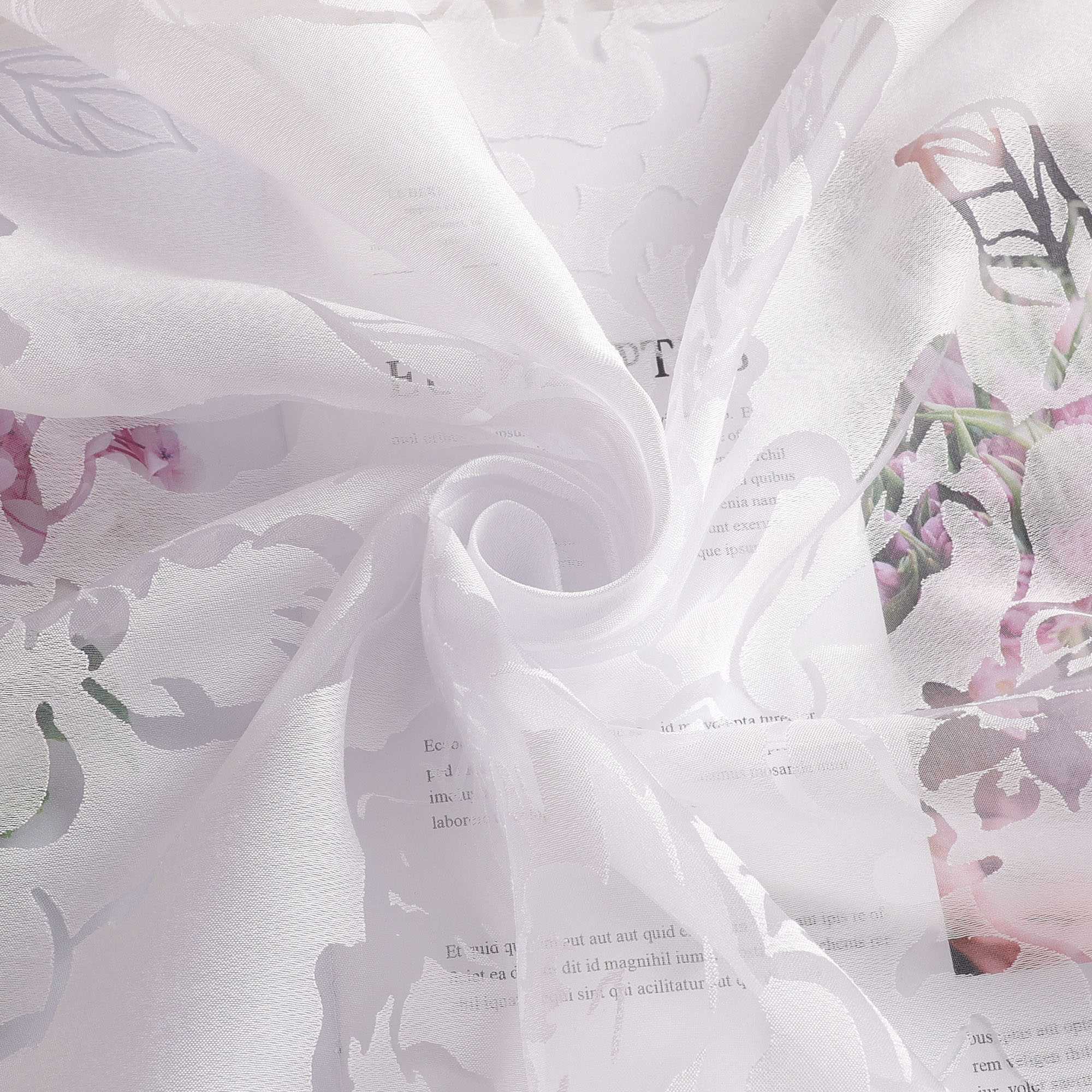 Vorhang mit Kräuselband Voile Gardine Ausbrenner mit Rosenmuster Fensterschal Transparent Weiß 1 Stück - Joyswahl