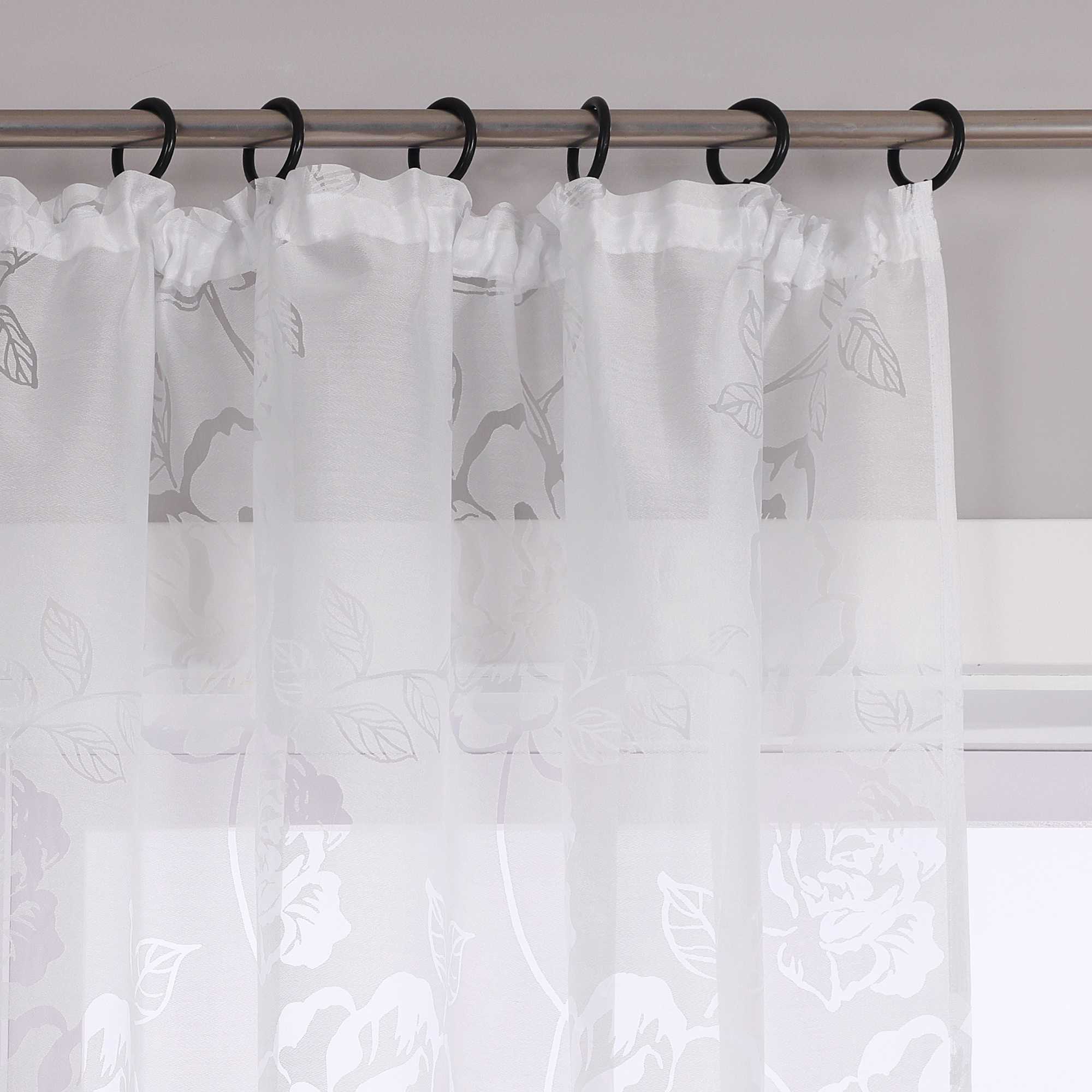 Vorhang mit Kräuselband Voile Gardine Ausbrenner mit Rosenmuster Fensterschal Transparent Weiß 1 Stück - Joyswahl