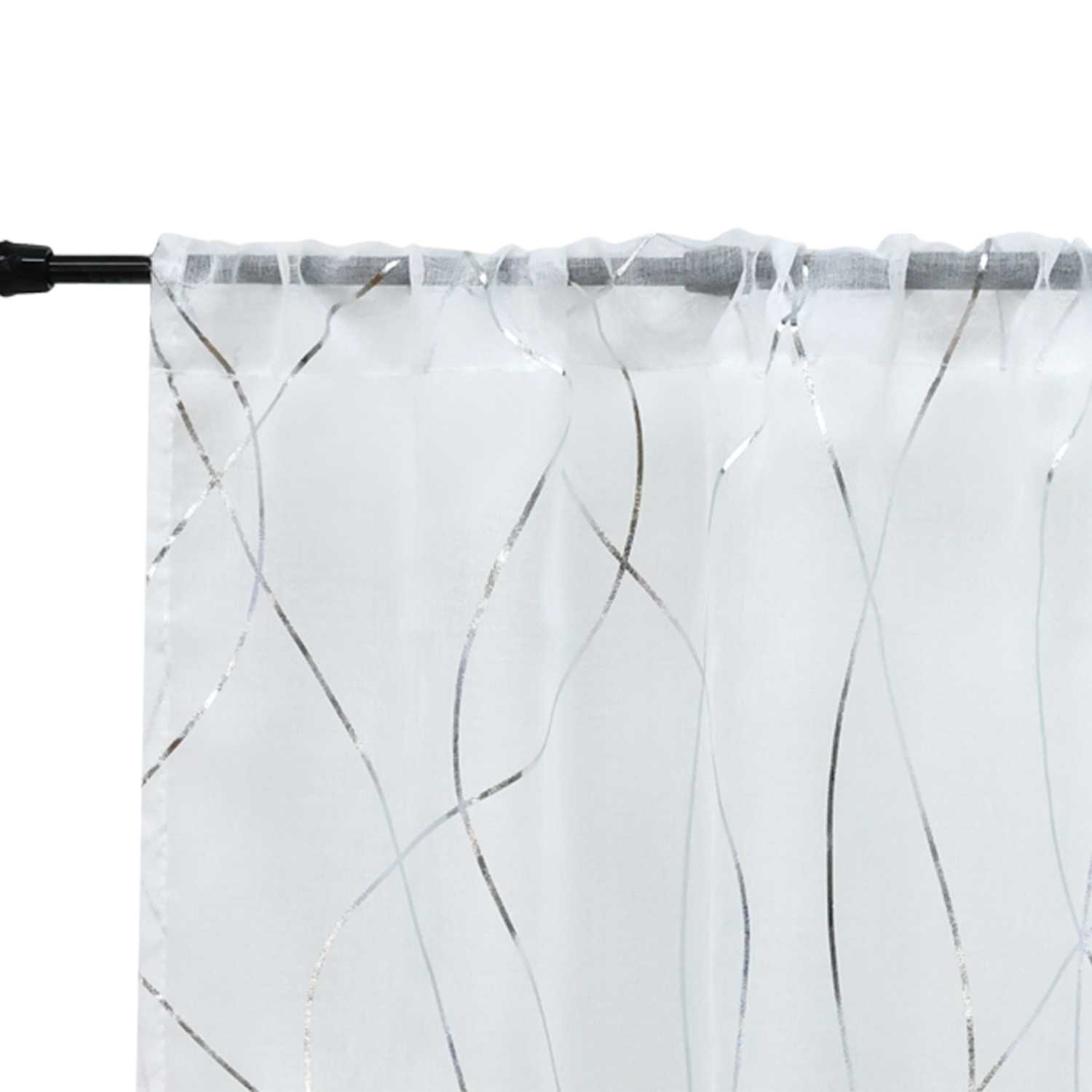 Scheibengardinen durch Tunnelzug Modern Bistrogardine Küchengardinen Landhausstil Kurzstores Wellenstreifen Transparent - Joyswahl
